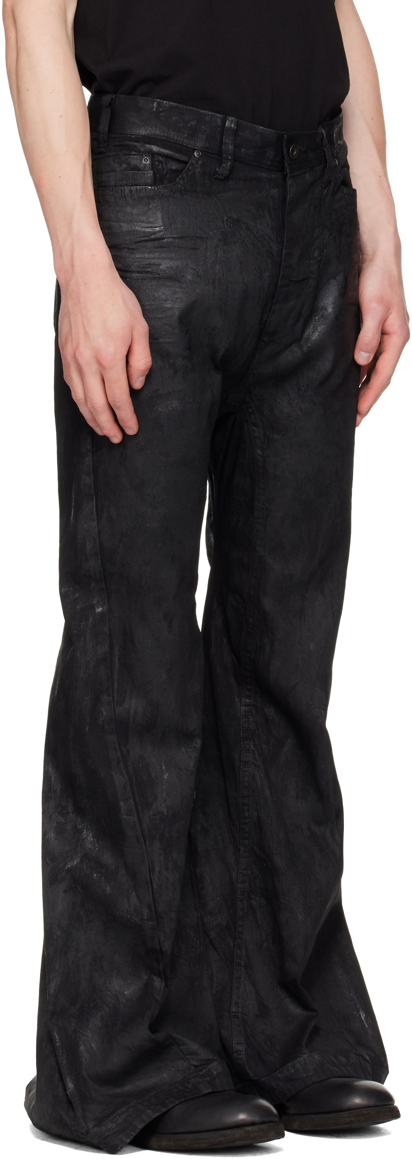 JULIUS コーディングデニムライダース 1 黒 ダメージ加工 2010FW JULIUS: ブラック Coated Jet ジーンズ | SSENSE 日本