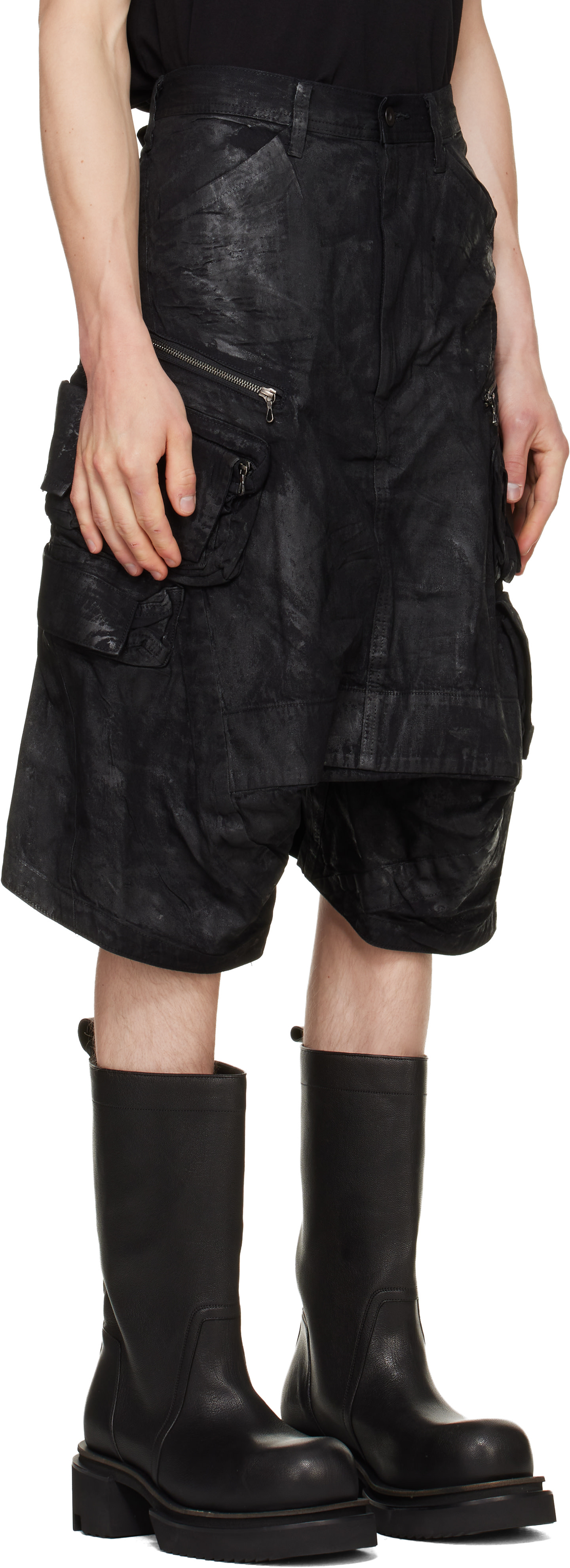 Julius - Black Coated Tactical Kite Denim Shorts
