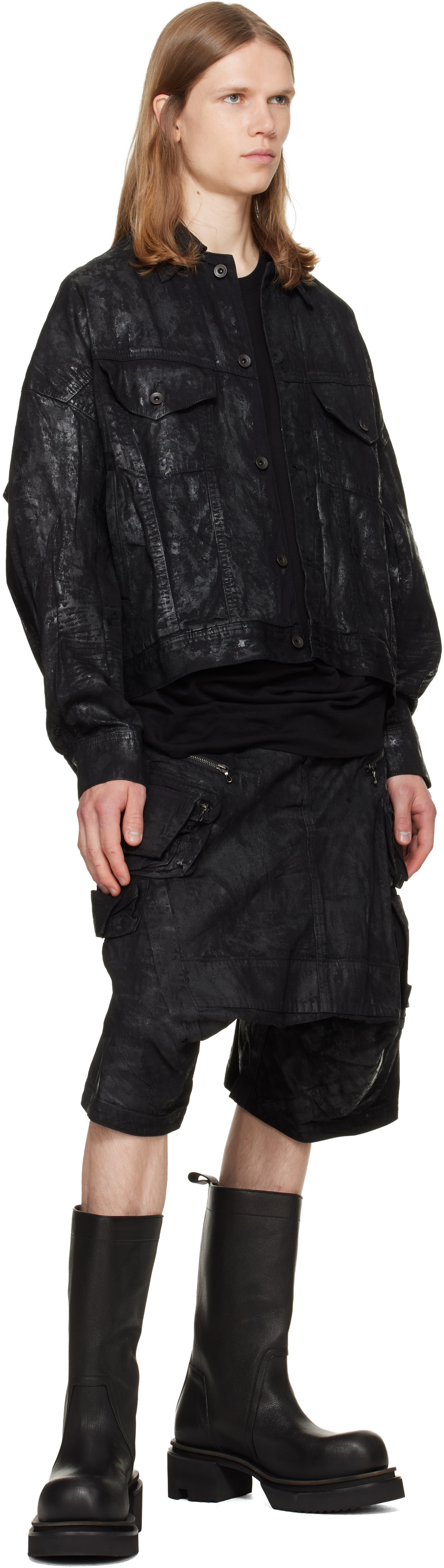 Julius - Black Coated Tactical Kite Denim Shorts