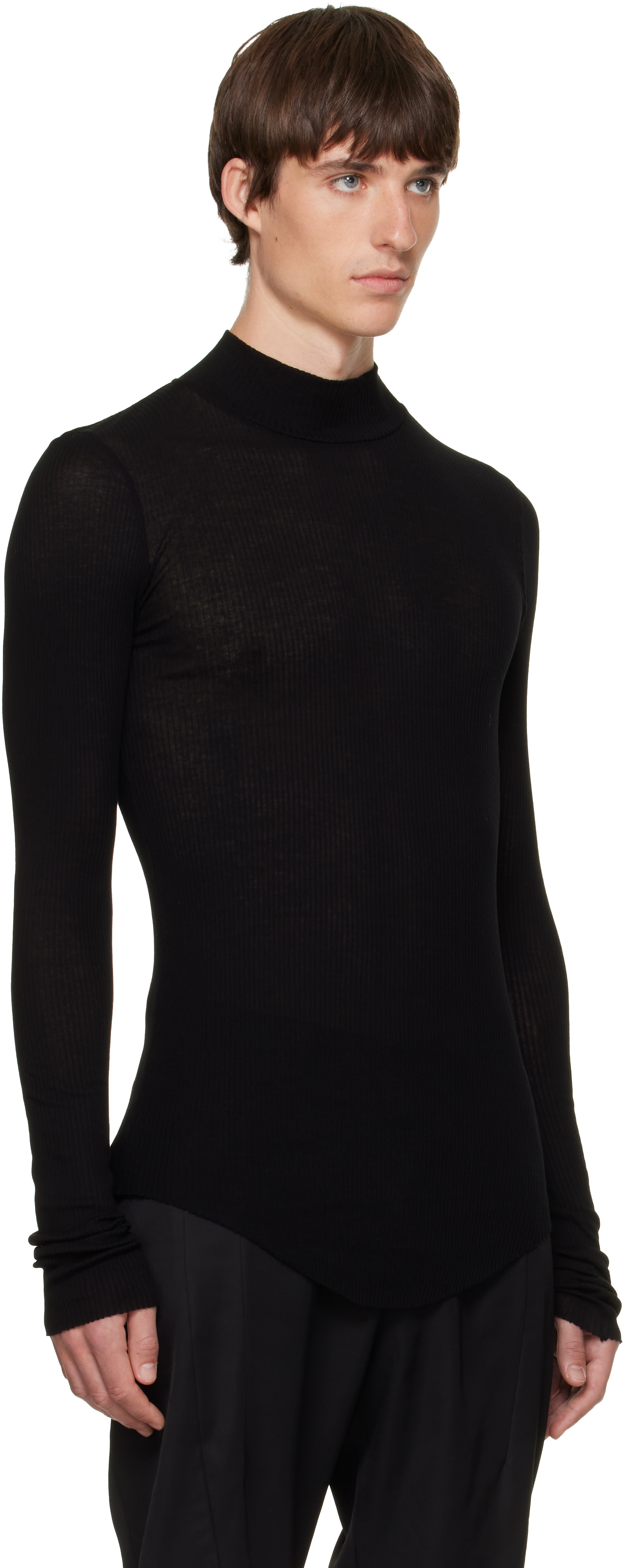 Julius: Black High Neck Skinny T-shirt | SSENSE Canada
