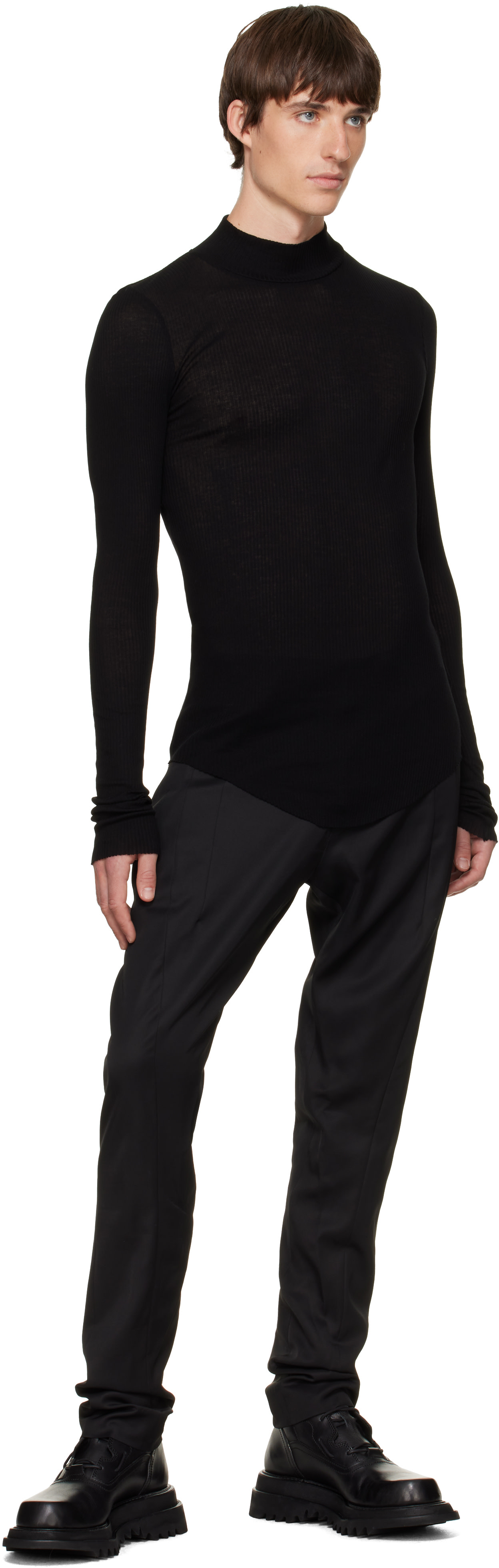 MA. JUILUS julius ブラック長袖ニット カットソー Julius: Black High Neck Skinny T-shirt | SSENSE