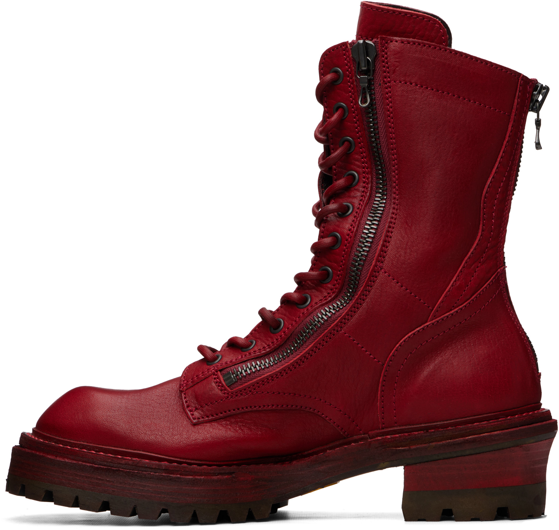 Julius - Red Side Zip Lace Up Boots