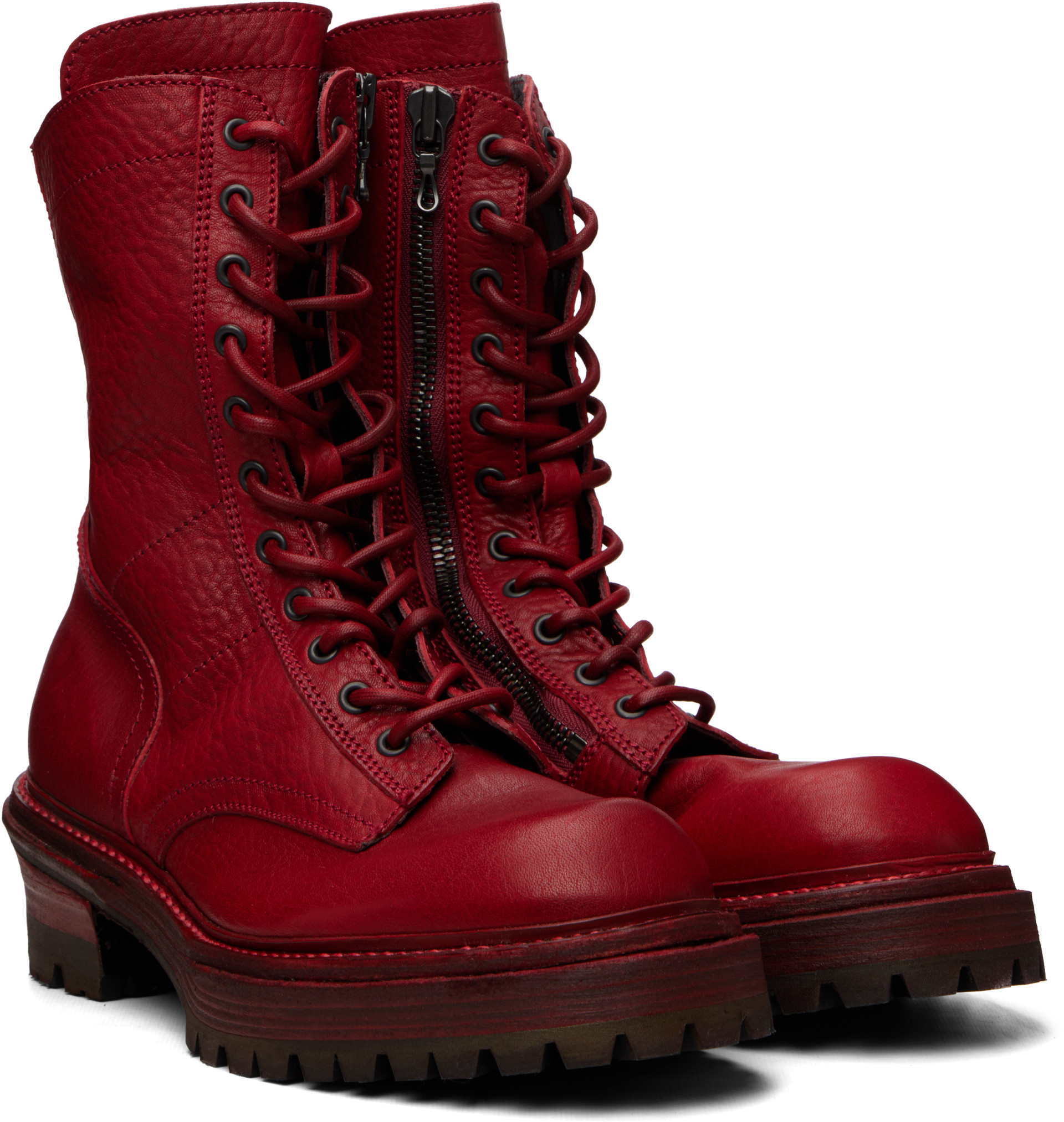 Julius - Red Side Zip Lace Up Boots