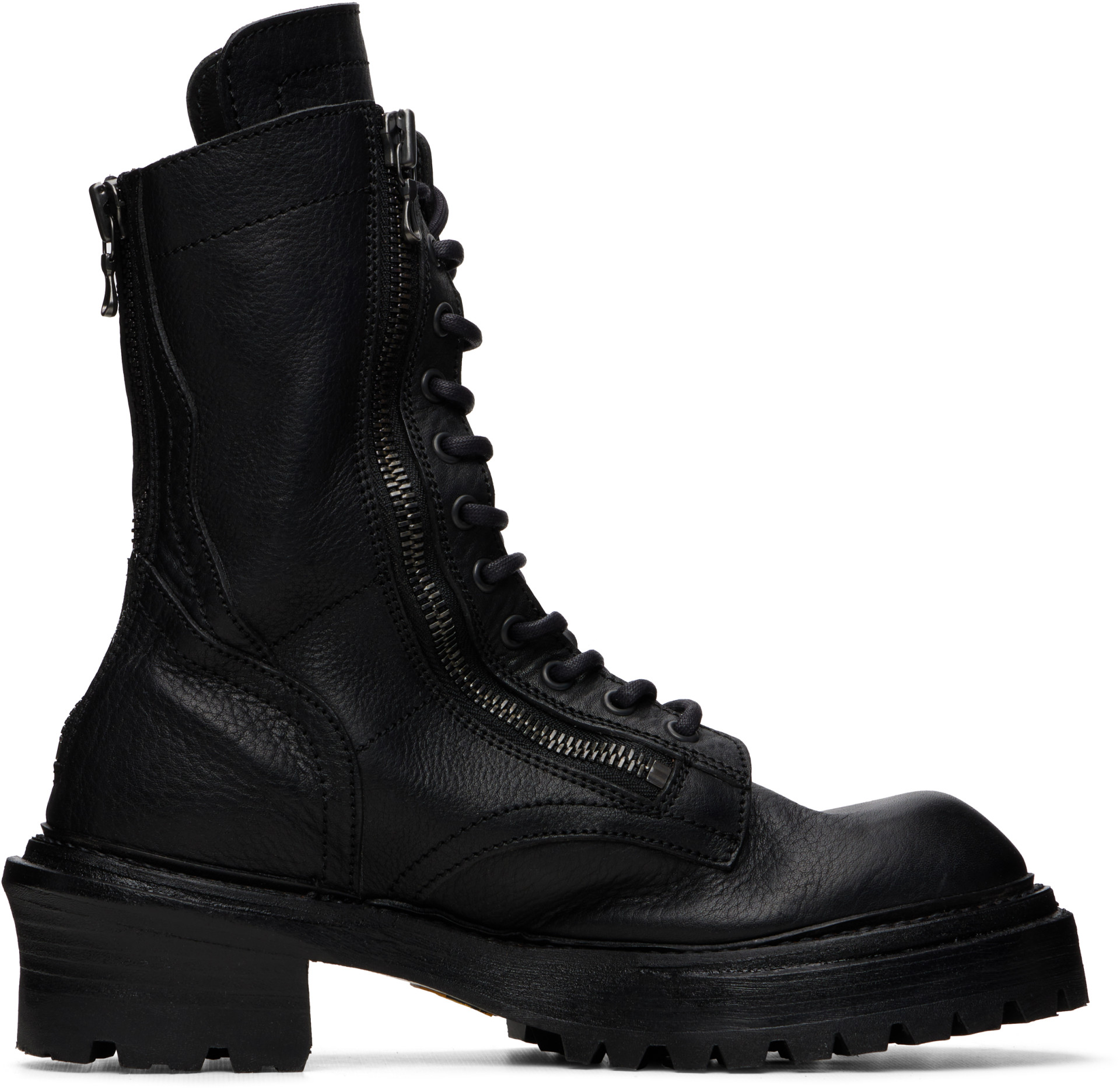 Julius - Black Side Zip Lace Up Boots
