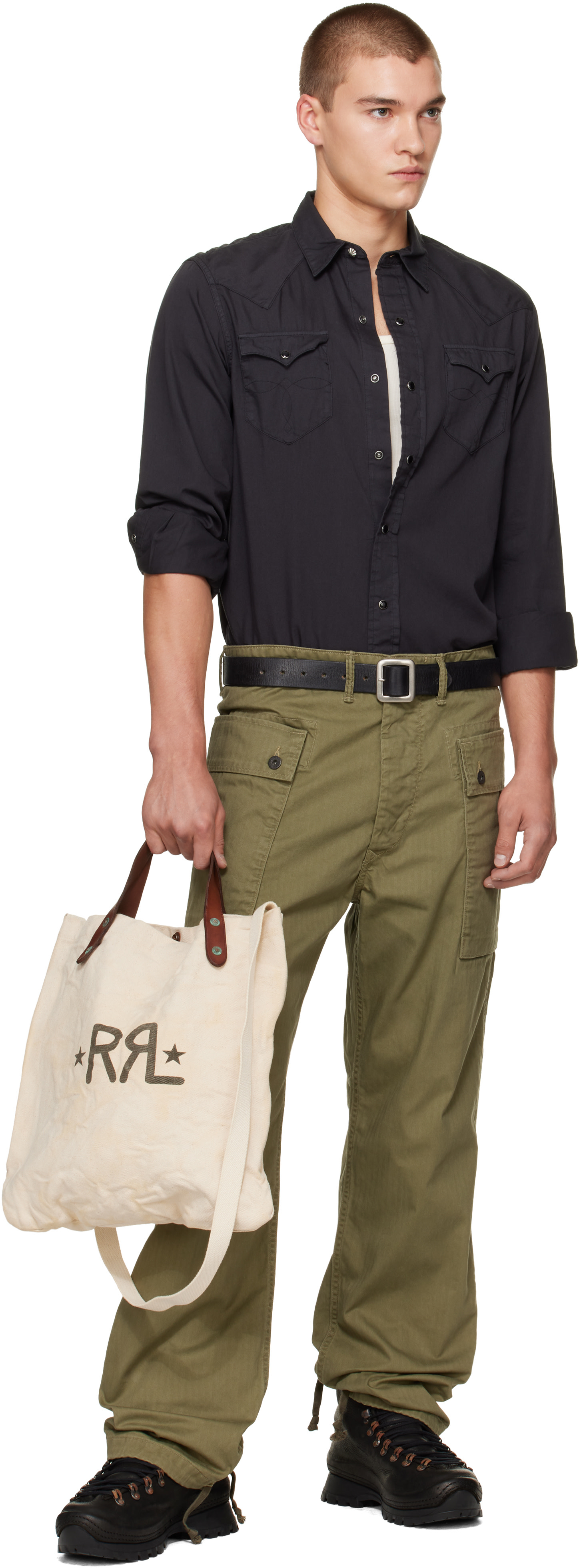RRL - Black Hand-Burnished Leather Belt