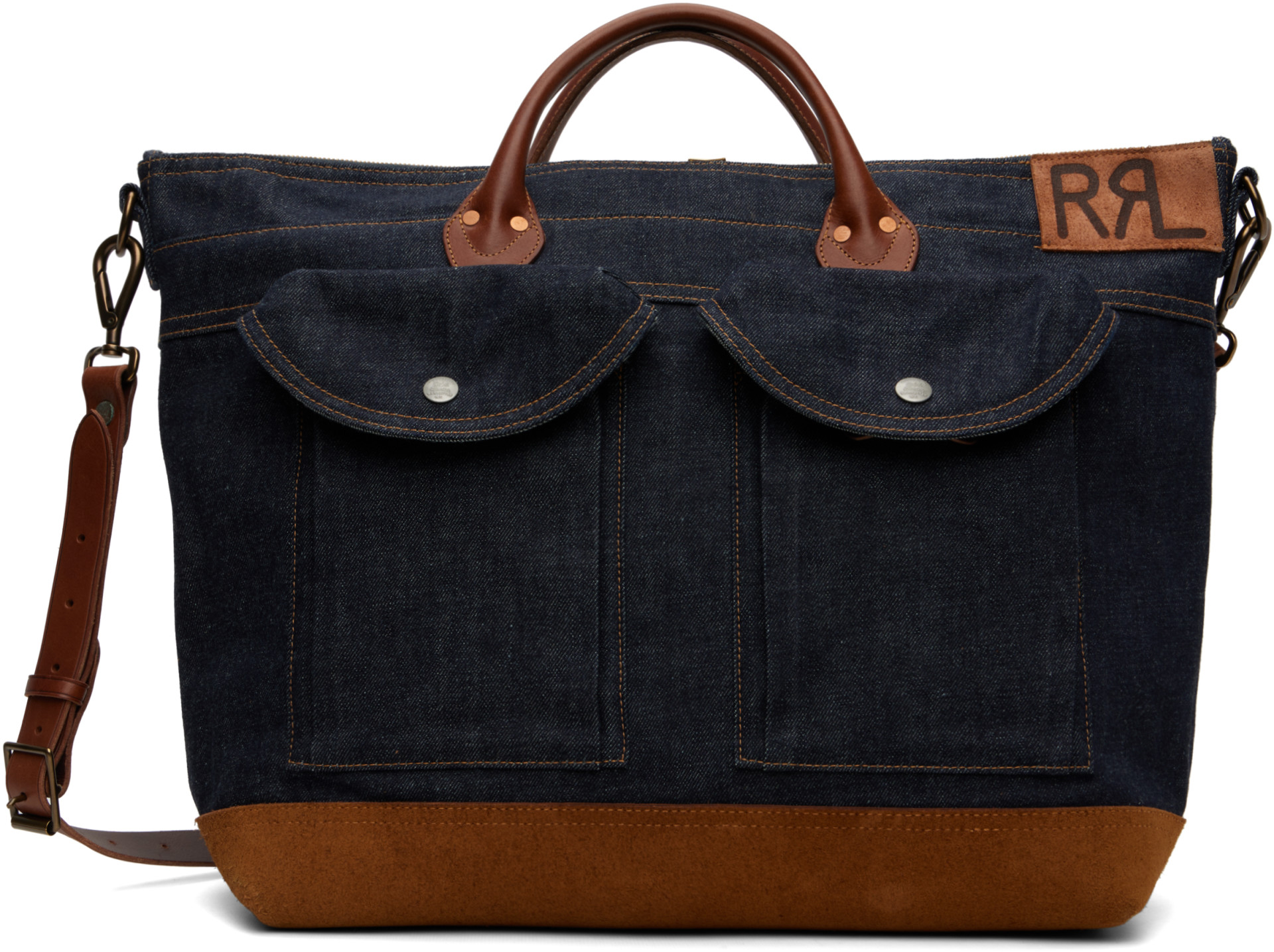 RRL デニム　クラッチバック　トートバック RRL: インディゴ ミディアム Dayton デニム＆レザー トートバッグ
