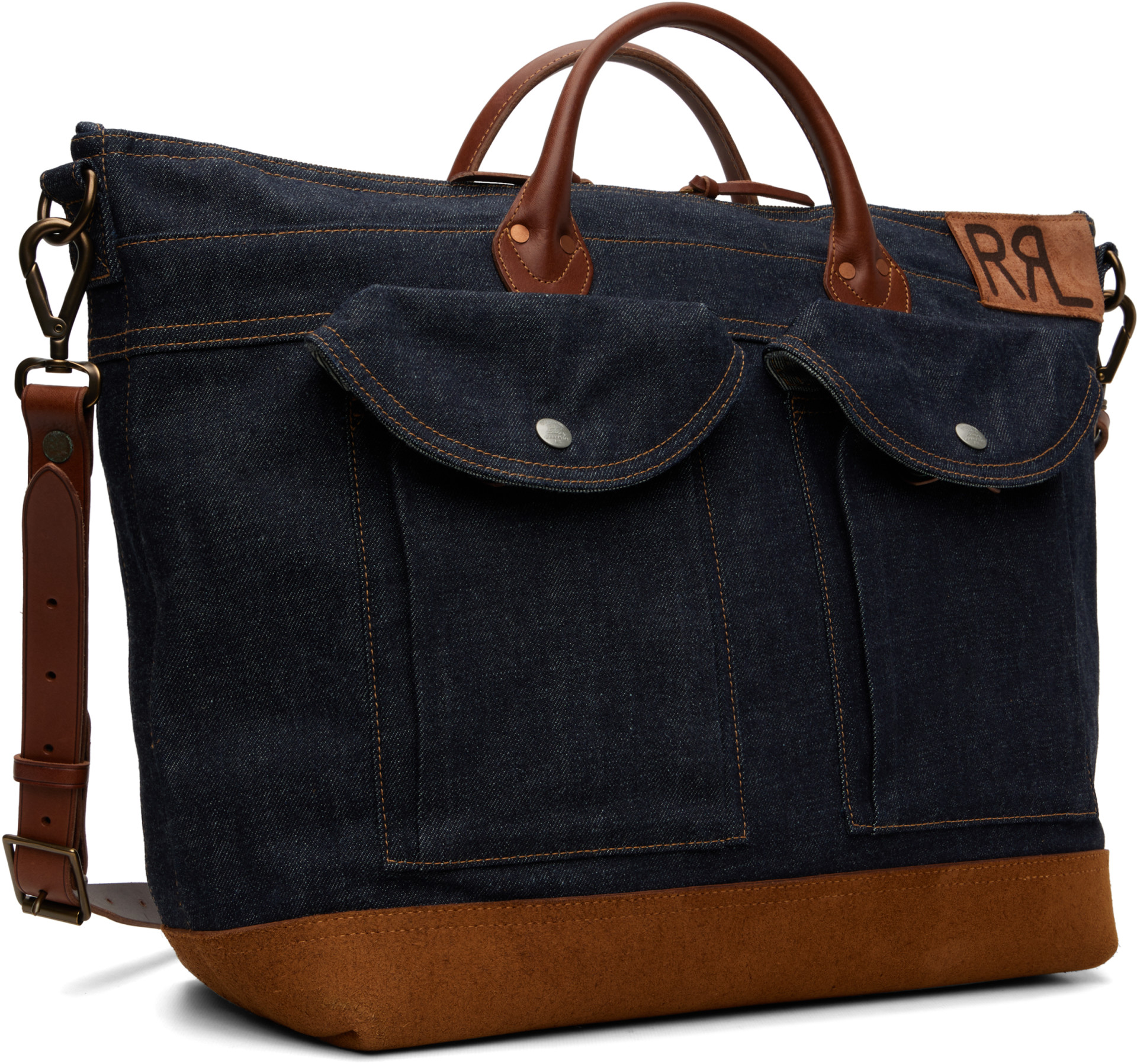 RRL: インディゴ ミディアム Dayton デニム＆レザー トートバッグ