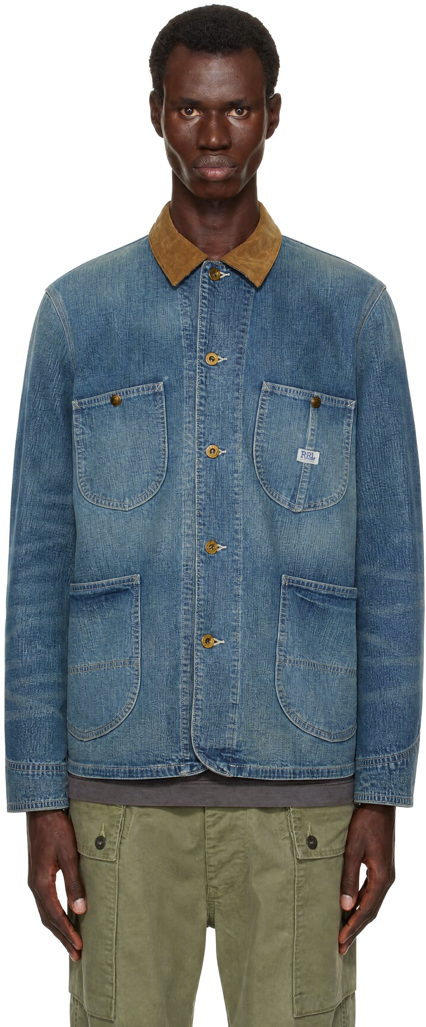 RRL: Blue Corduroy-Collar Indigo Denim Jacket | SSENSE