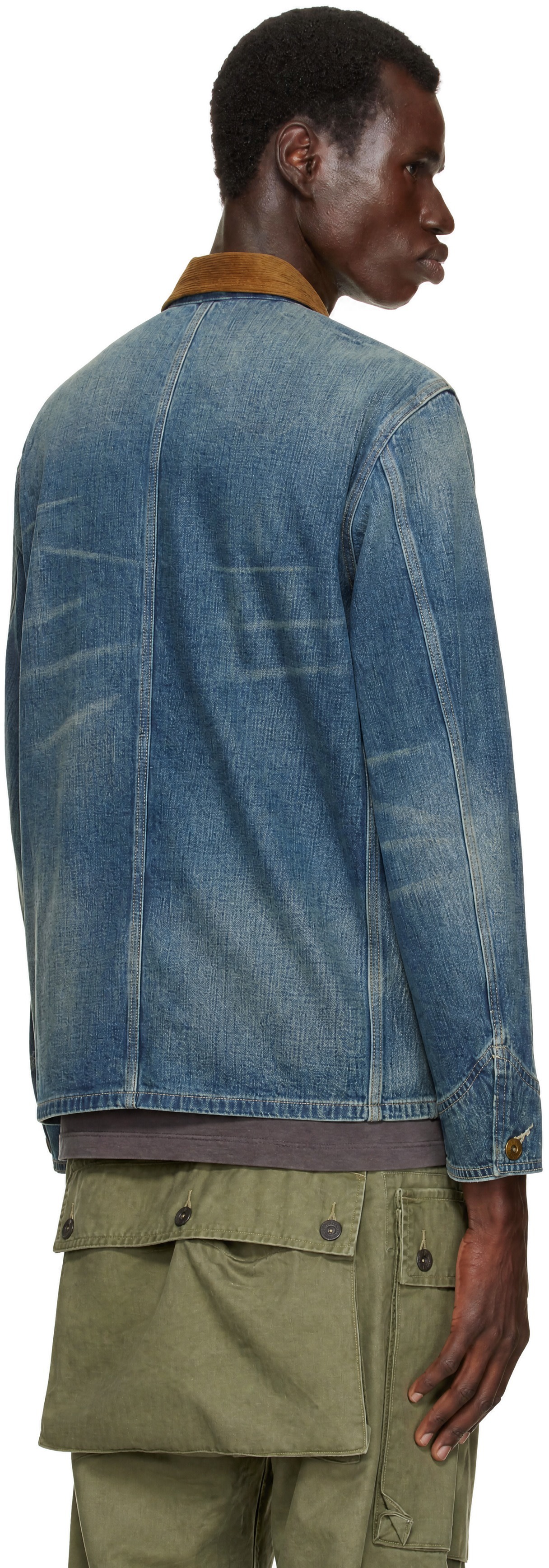 RRL: Blue Corduroy-Collar Indigo Denim Jacket | SSENSE