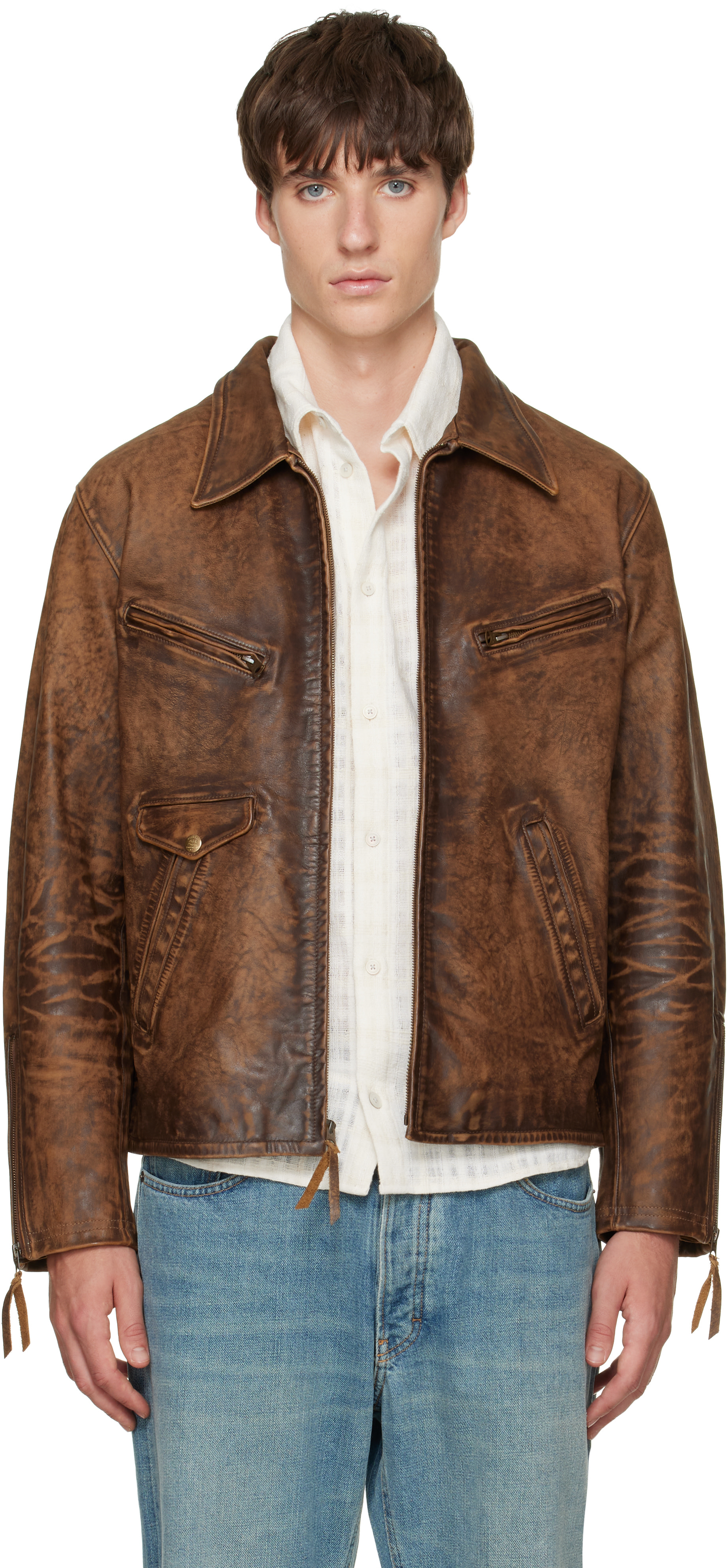 RRL - Brown Zip Leather Jacket