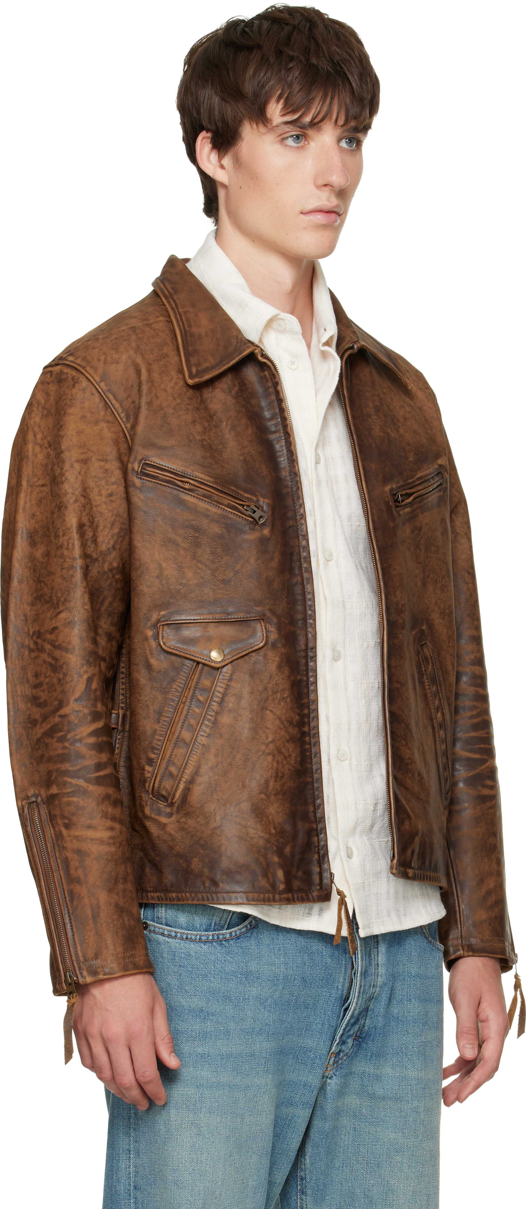 RRL - Brown Zip Leather Jacket