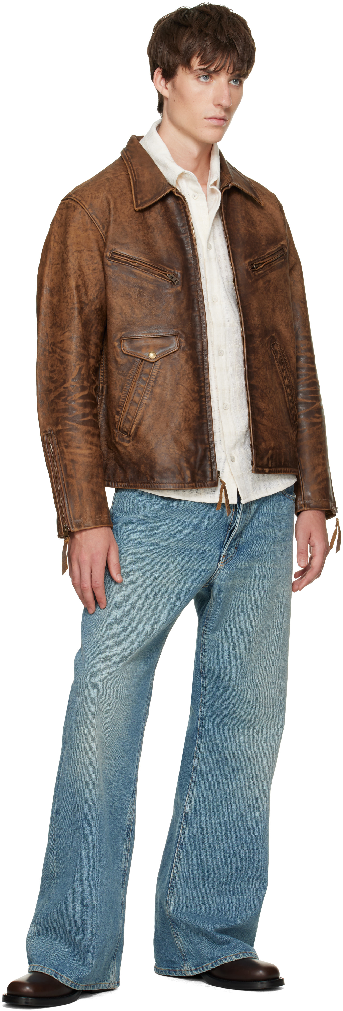 RRL - Brown Zip Leather Jacket