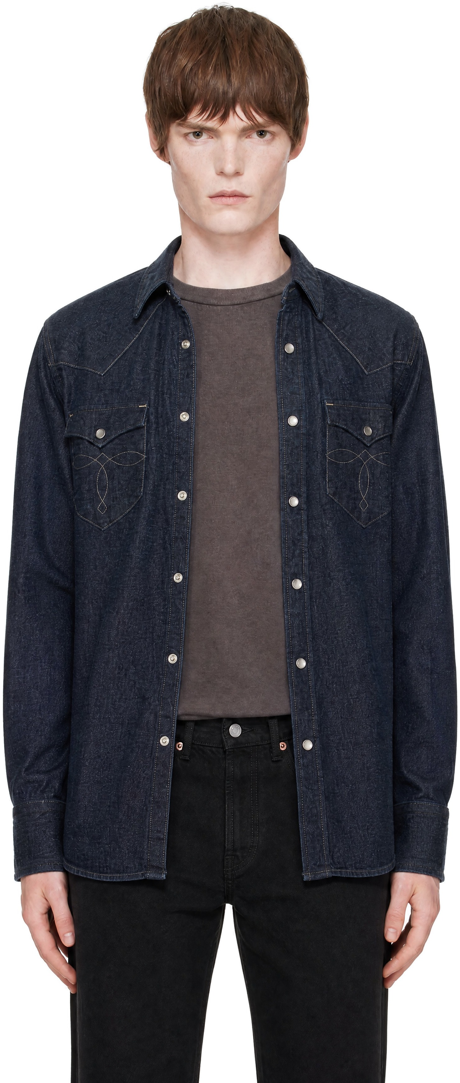 ラルフローレン　RRL slimfit denim RRL: Navy Slim Fit Denim Western Shirt | SSENSE