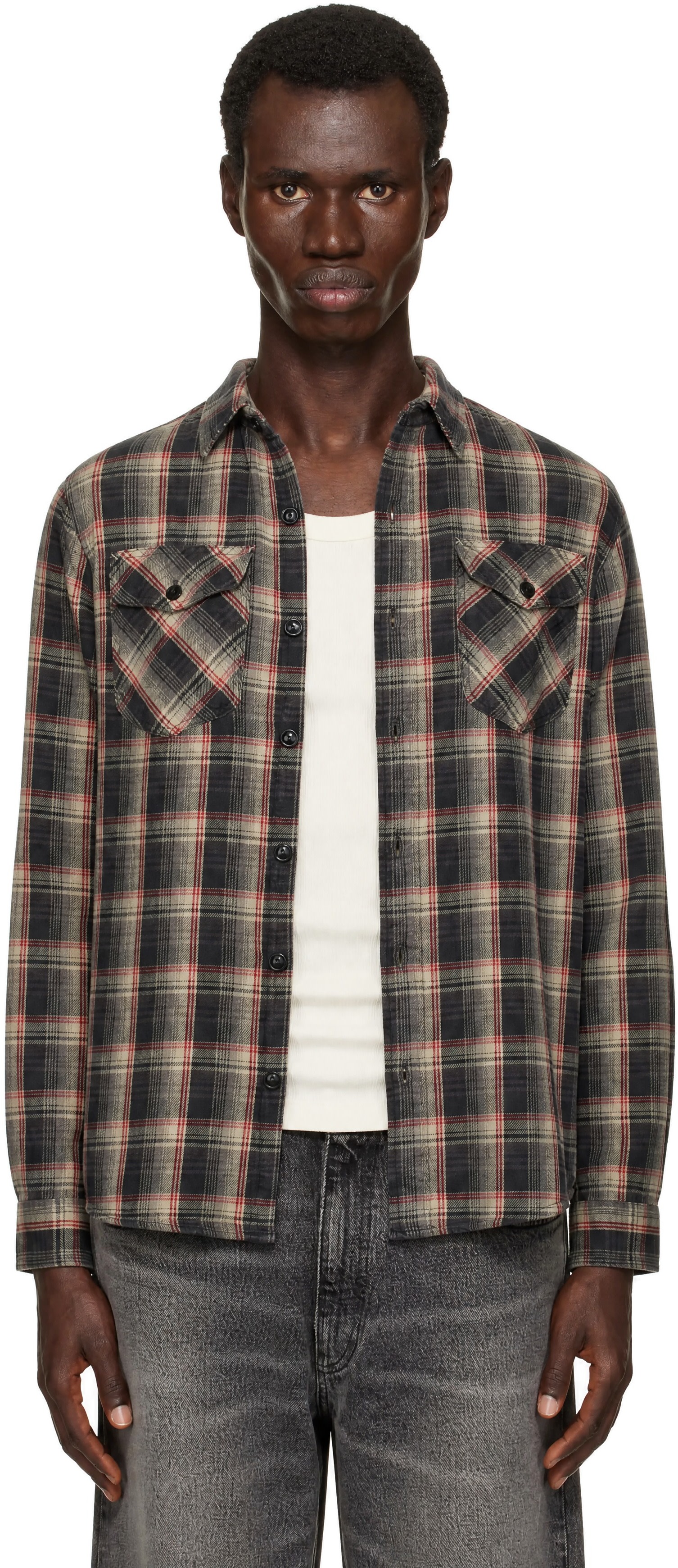 RRL: Gray & Red Check Sport Shirt | SSENSE Japan