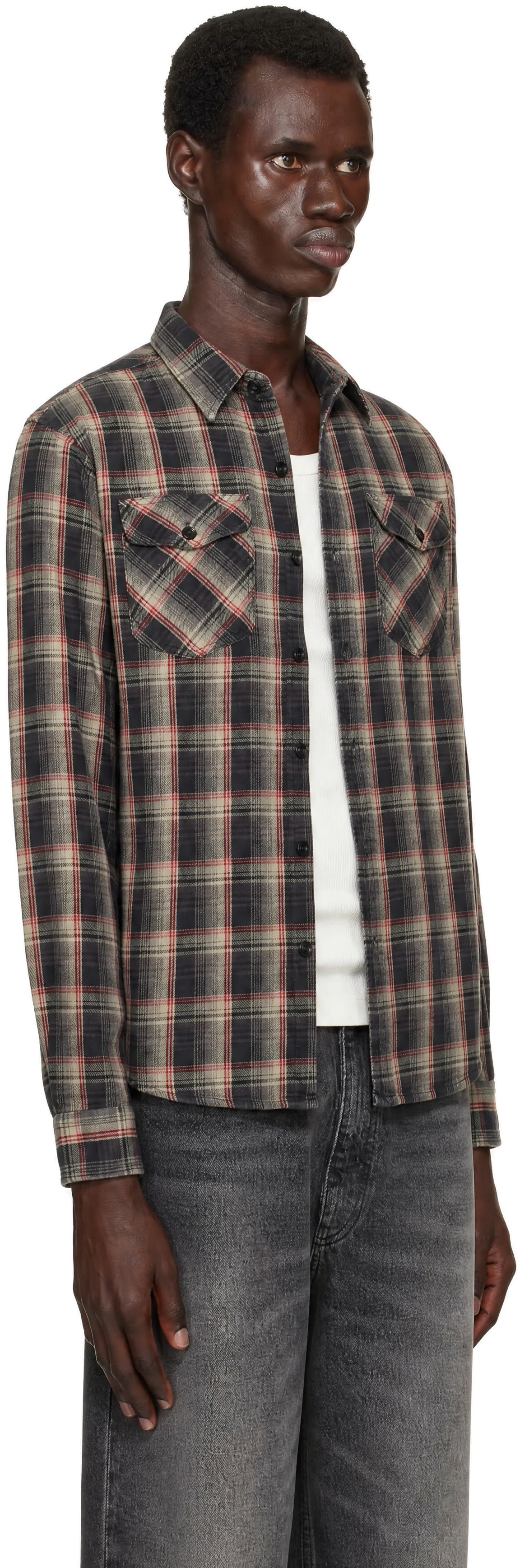 RRL: Gray & Red Check Sport Shirt | SSENSE Japan