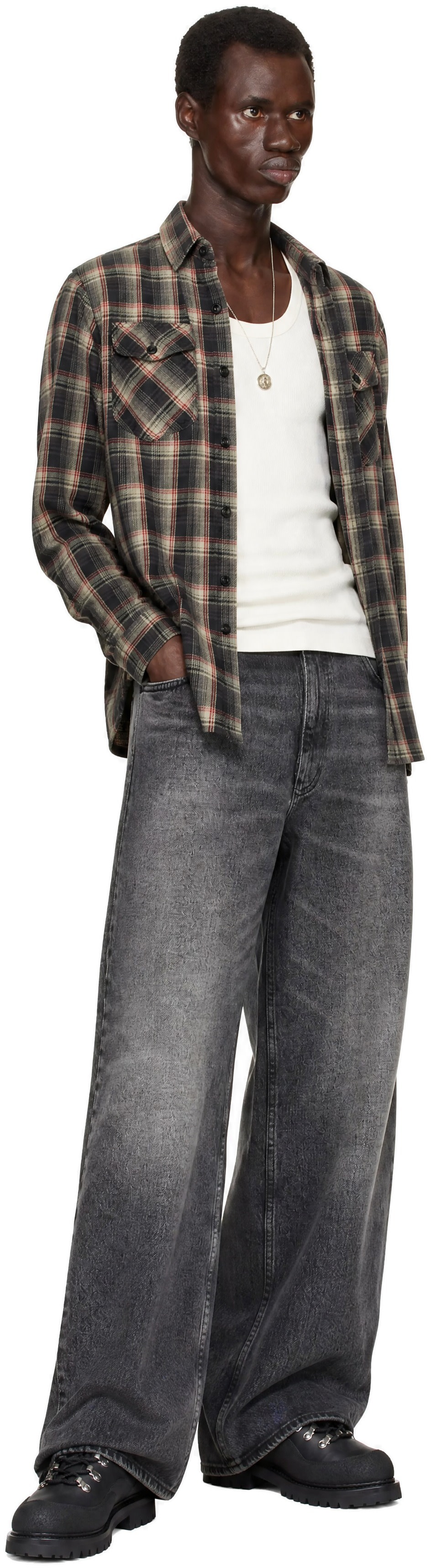 RRL: Gray & Red Check Sport Shirt | SSENSE Japan