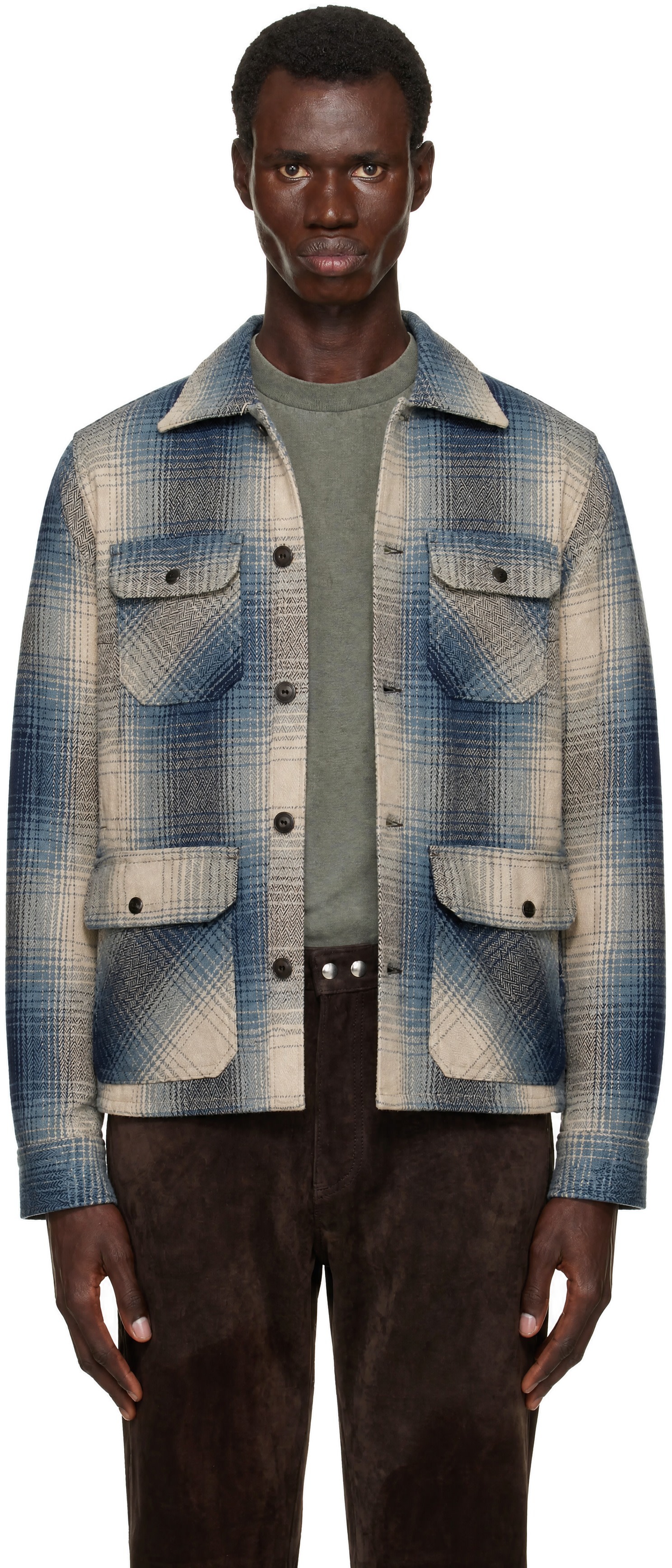 RRL - Blue & Beige Check Wool Jacket