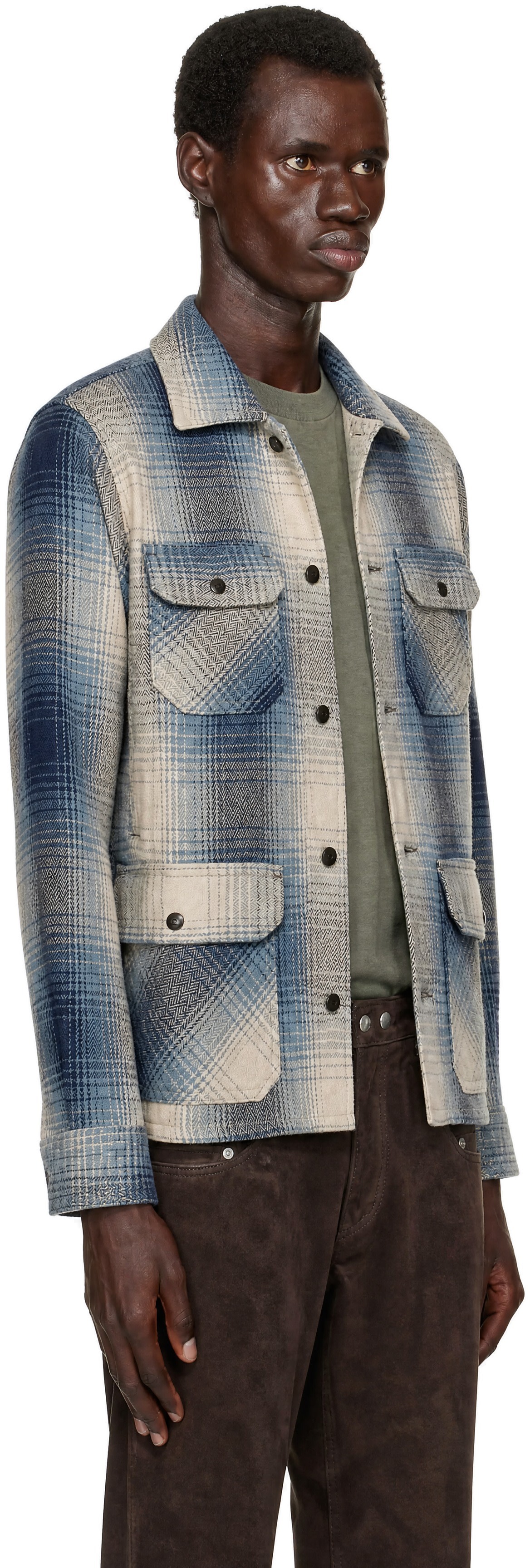 RRL - Blue & Beige Check Wool Jacket