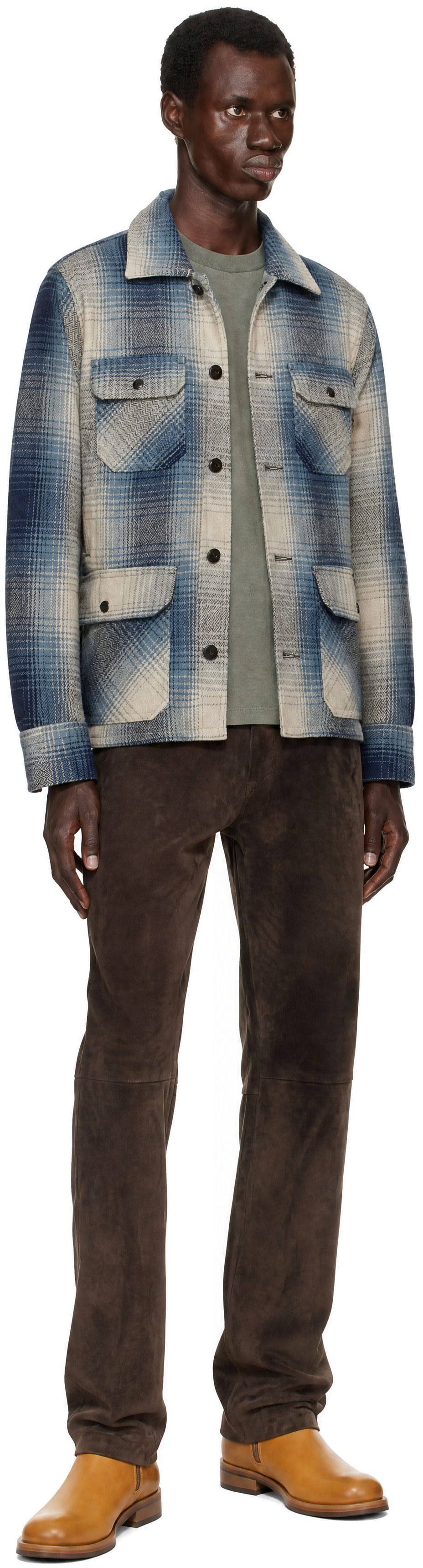 RRL - Blue & Beige Check Wool Jacket