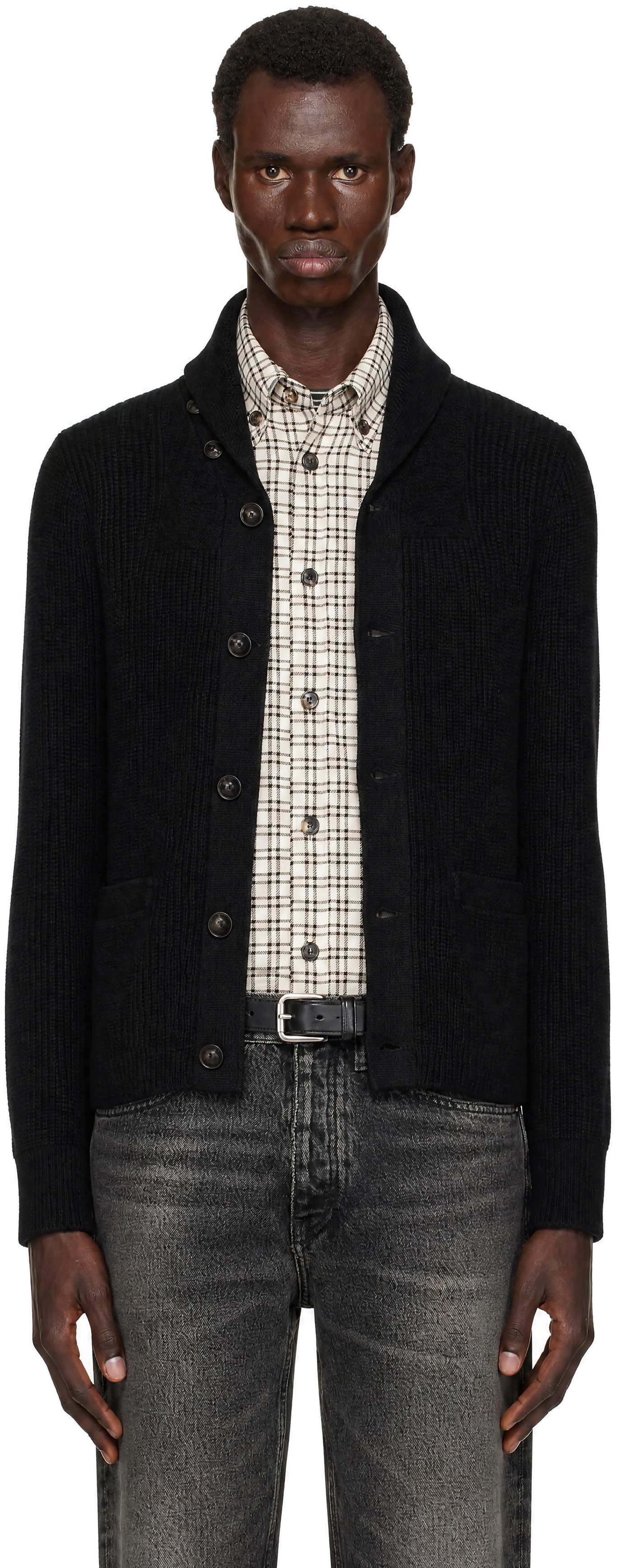 RRL: ブラック カシミヤ ショールカーディガン | SSENSE 日本