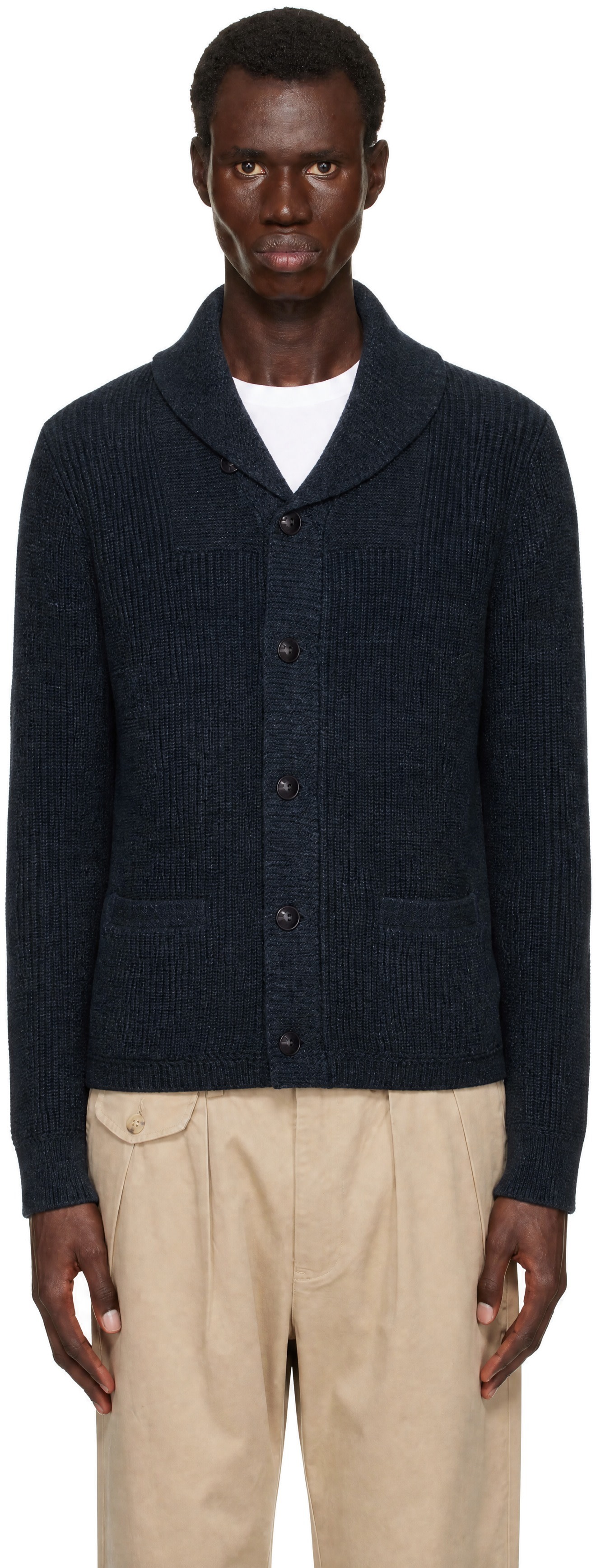 RRL: ネイビー Shawl コットン カーディガン | SSENSE 日本