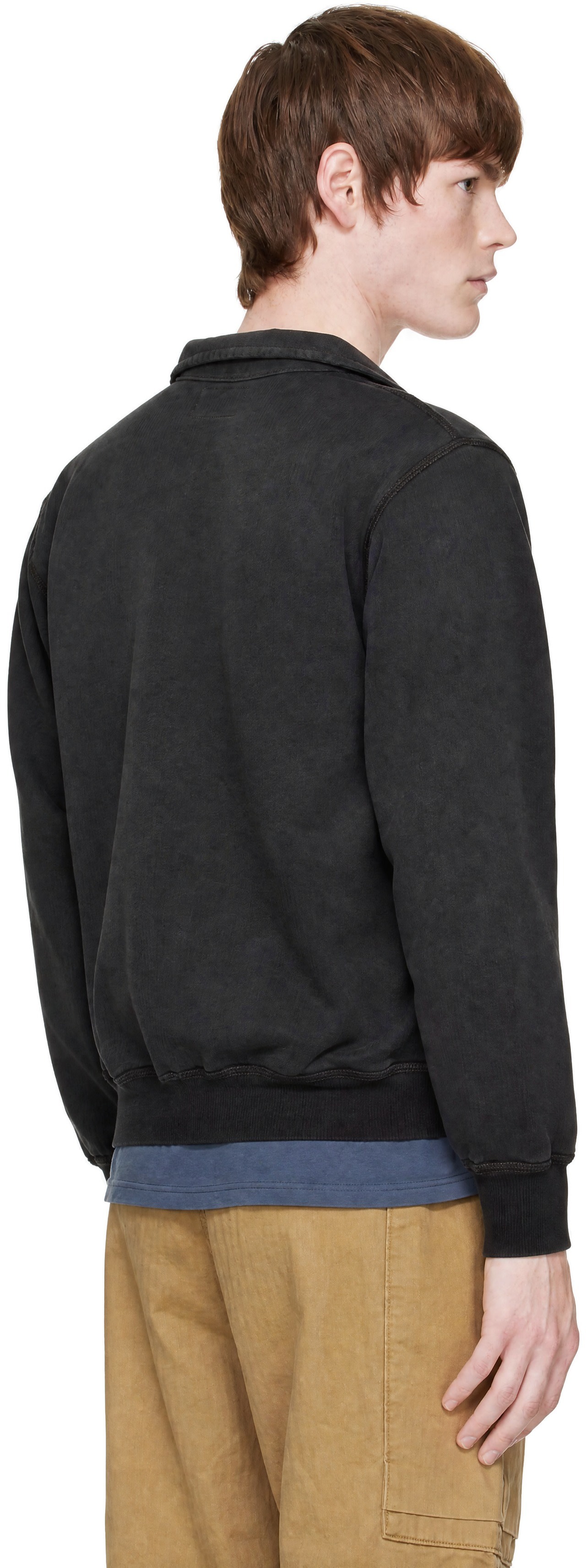 RRL - Pull molletonné noir en jersey bouclette à glissière un quart