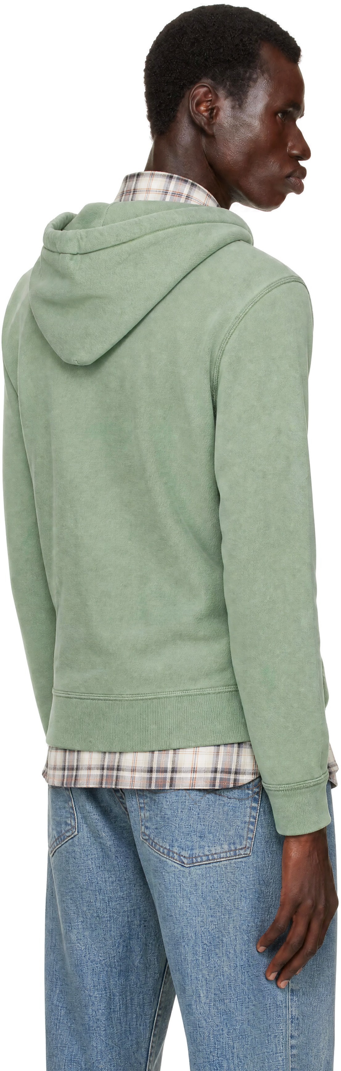 RRL - Pull à capuche vert à logo et à effet effiloché