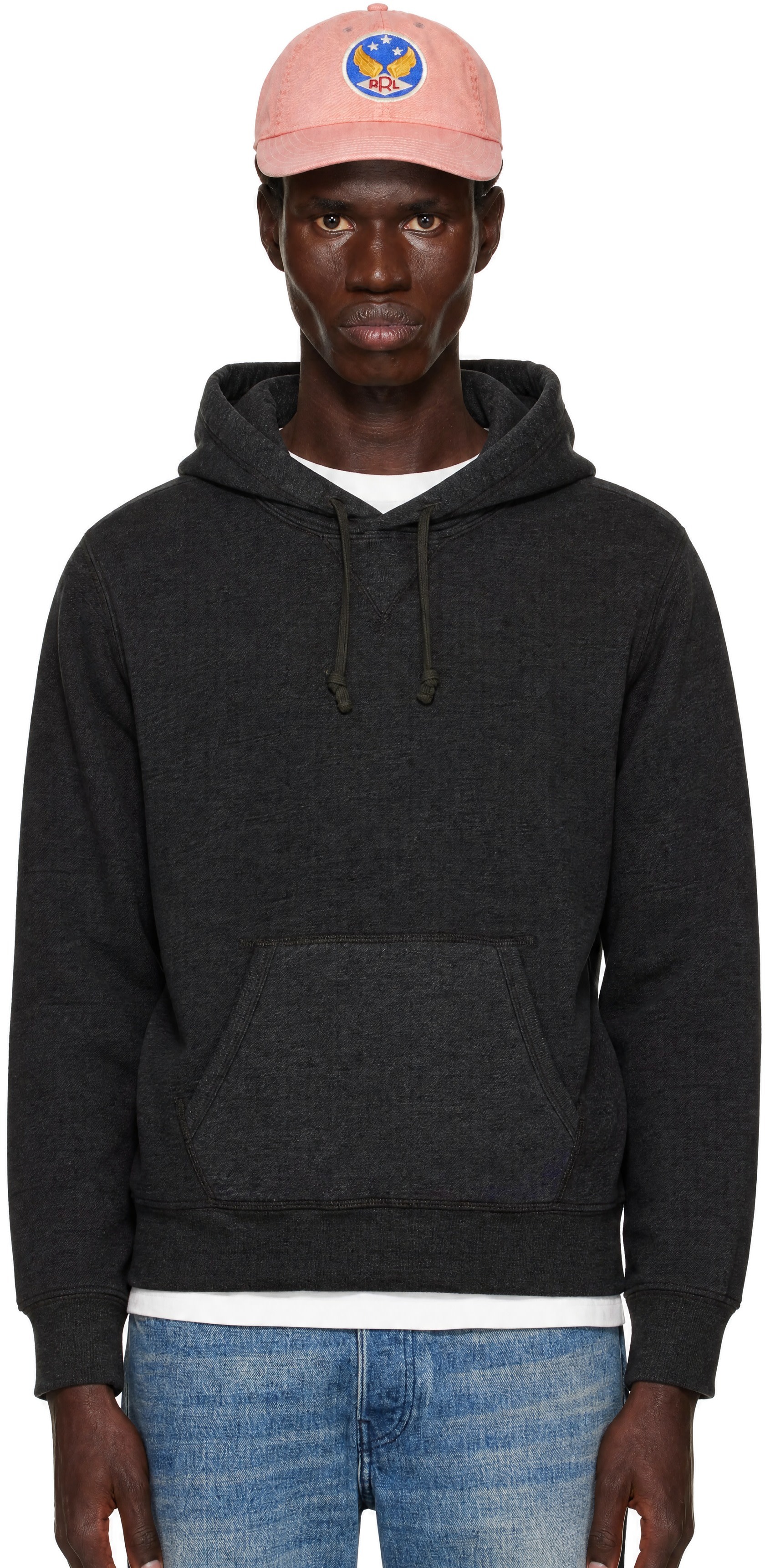 RRL - Pull à capuche gris en jersey bouclette