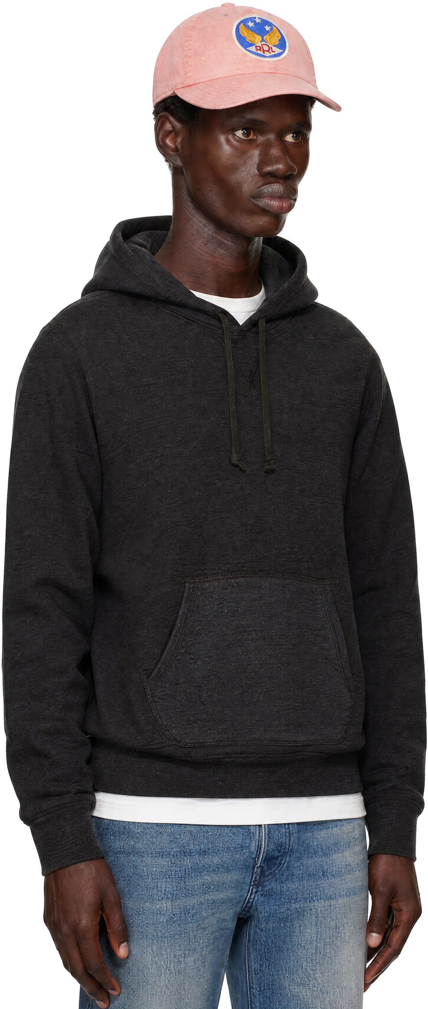 RRL - Pull à capuche gris en jersey bouclette
