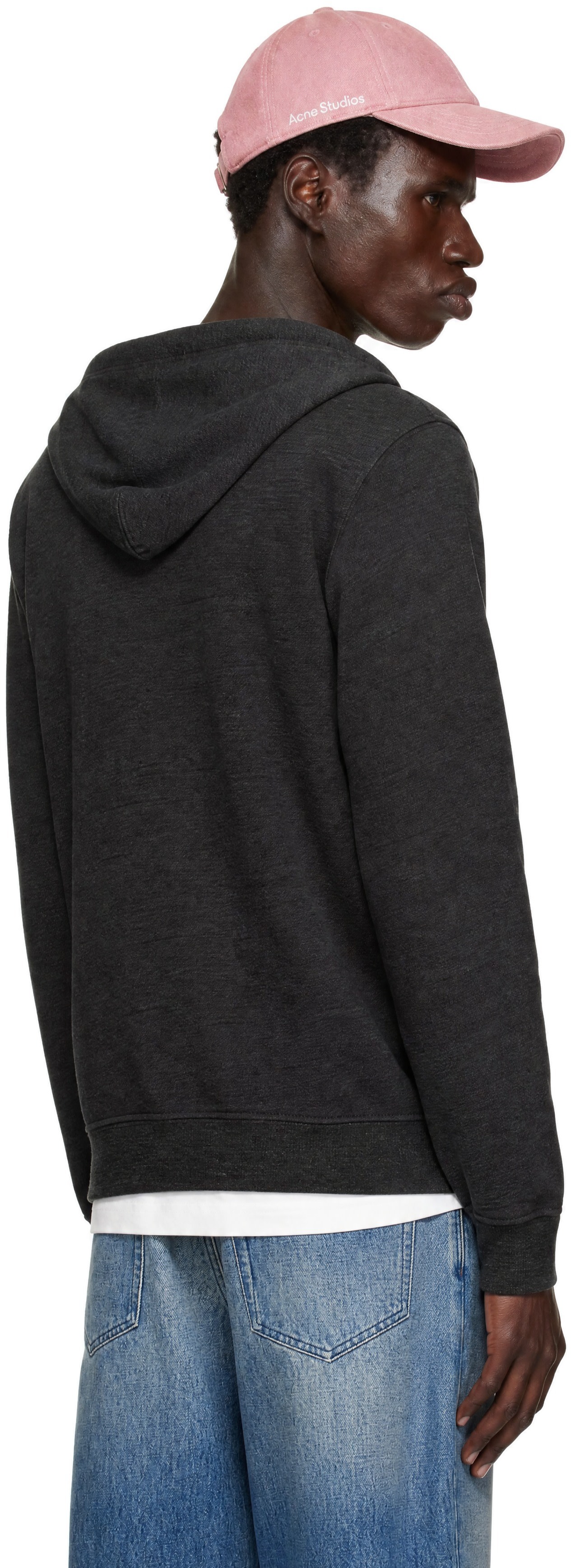 RRL - Pull à capuche gris en jersey bouclette