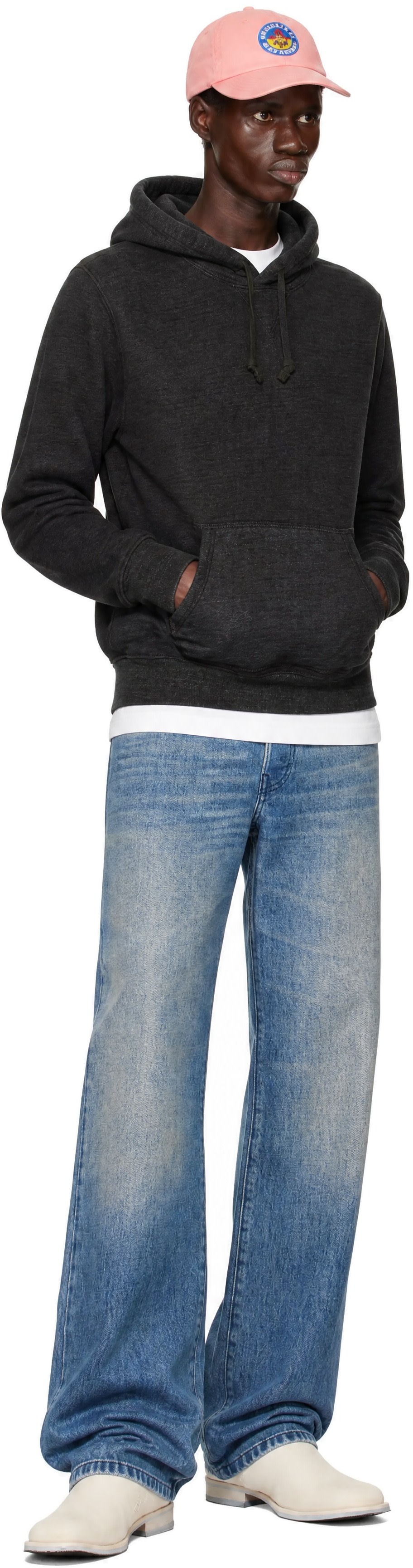 RRL - Pull à capuche gris en jersey bouclette