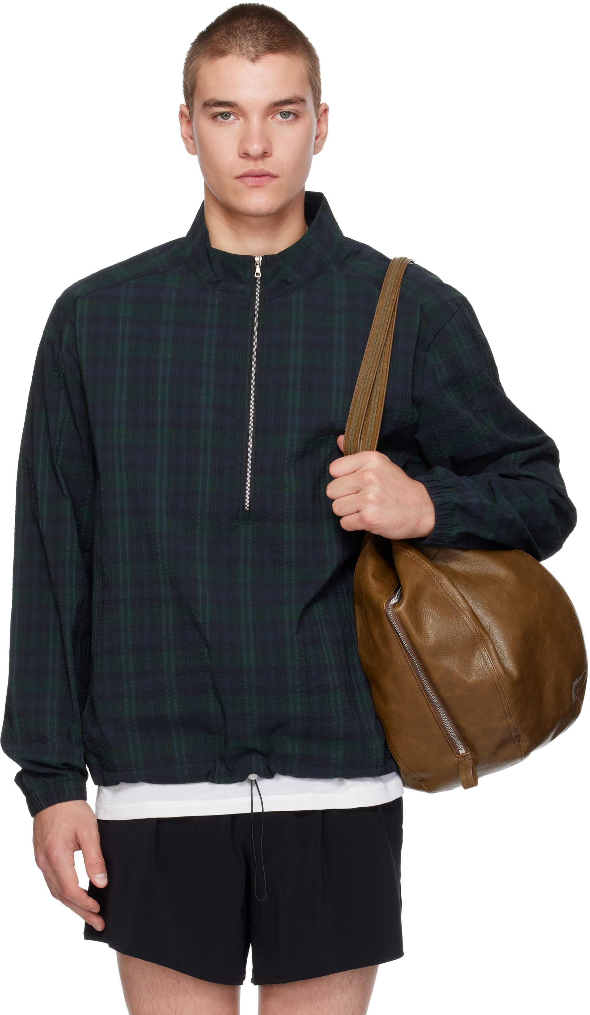 Literary Sport: Green & Navy Anton Half Zip Jacket | SSENSE