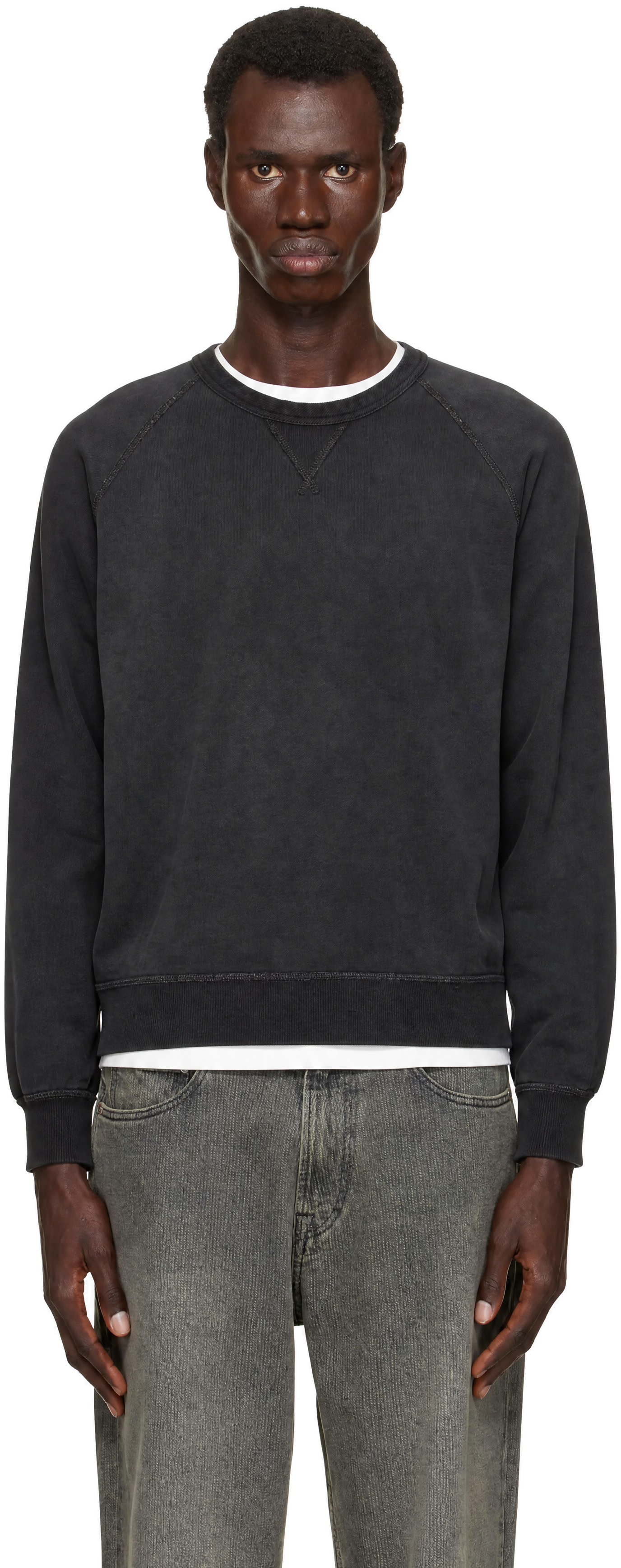 RRL - Pull molletonné noir teint à l'indigo en jersey bouclette