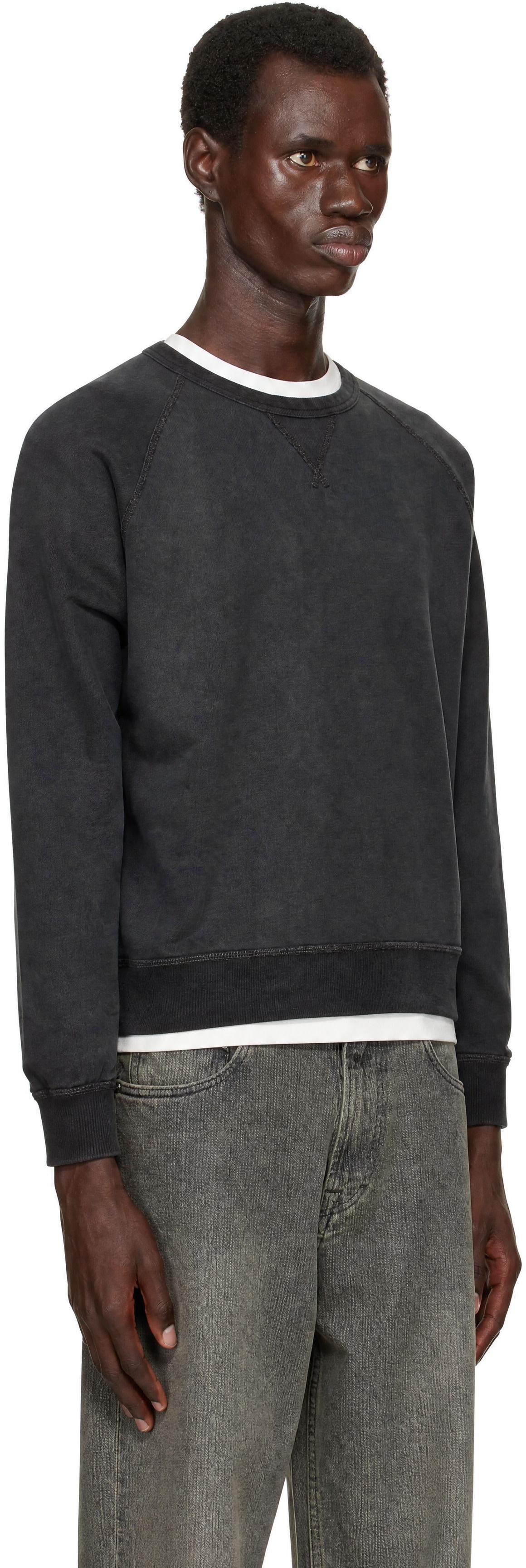 RRL - Pull molletonné noir teint à l'indigo en jersey bouclette