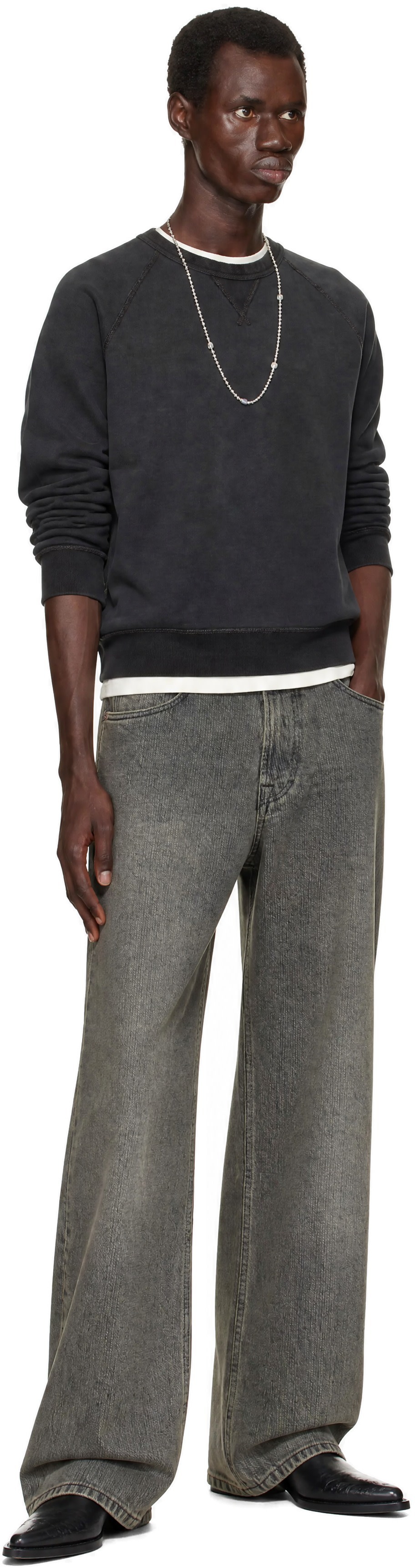 RRL - Pull molletonné noir teint à l'indigo en jersey bouclette