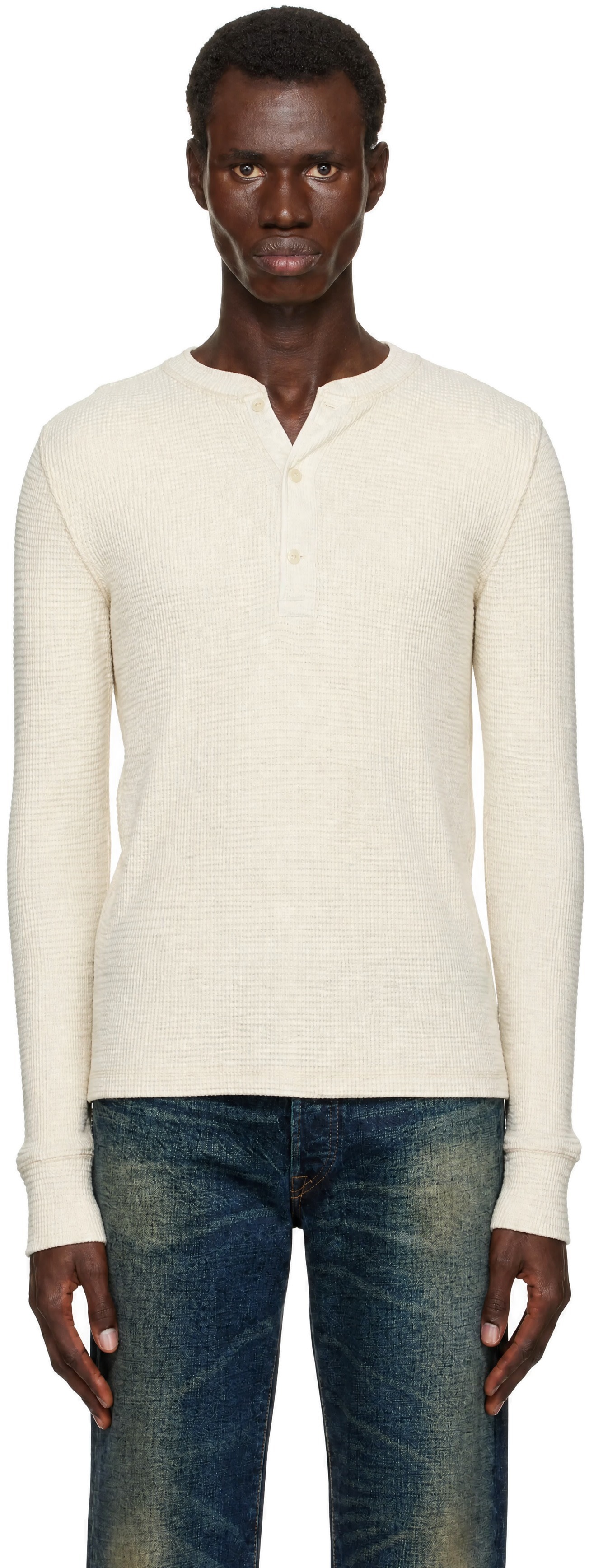 RRL - White Waffle-Knit Henley