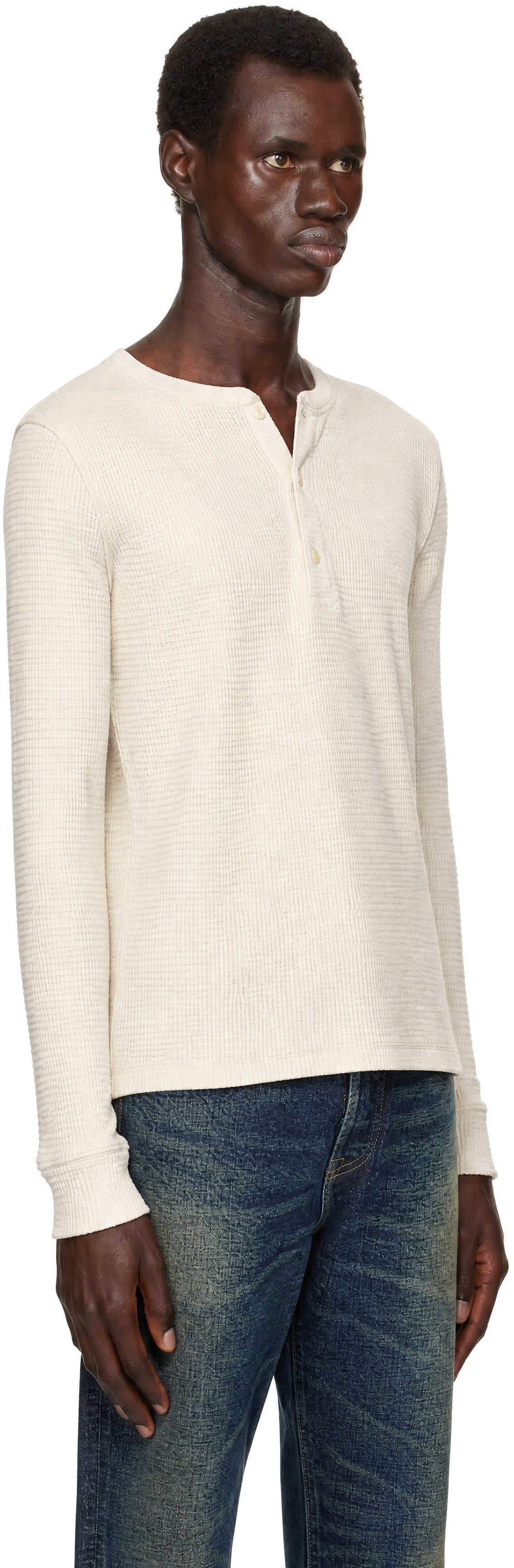 RRL - White Waffle-Knit Henley