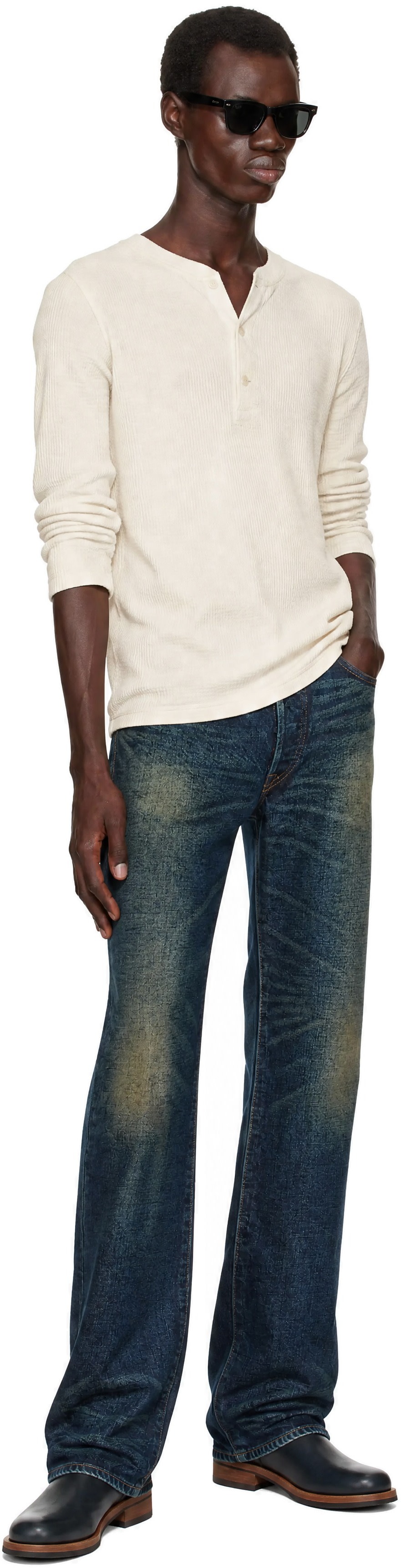 RRL - White Waffle-Knit Henley