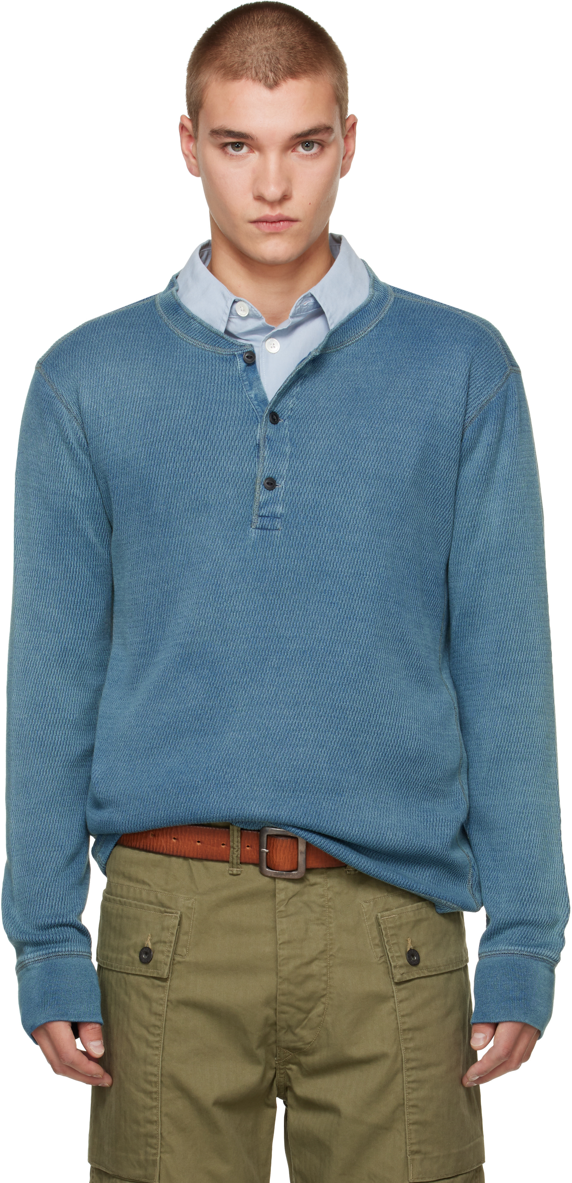 RRL - Blue Button Placket Henley