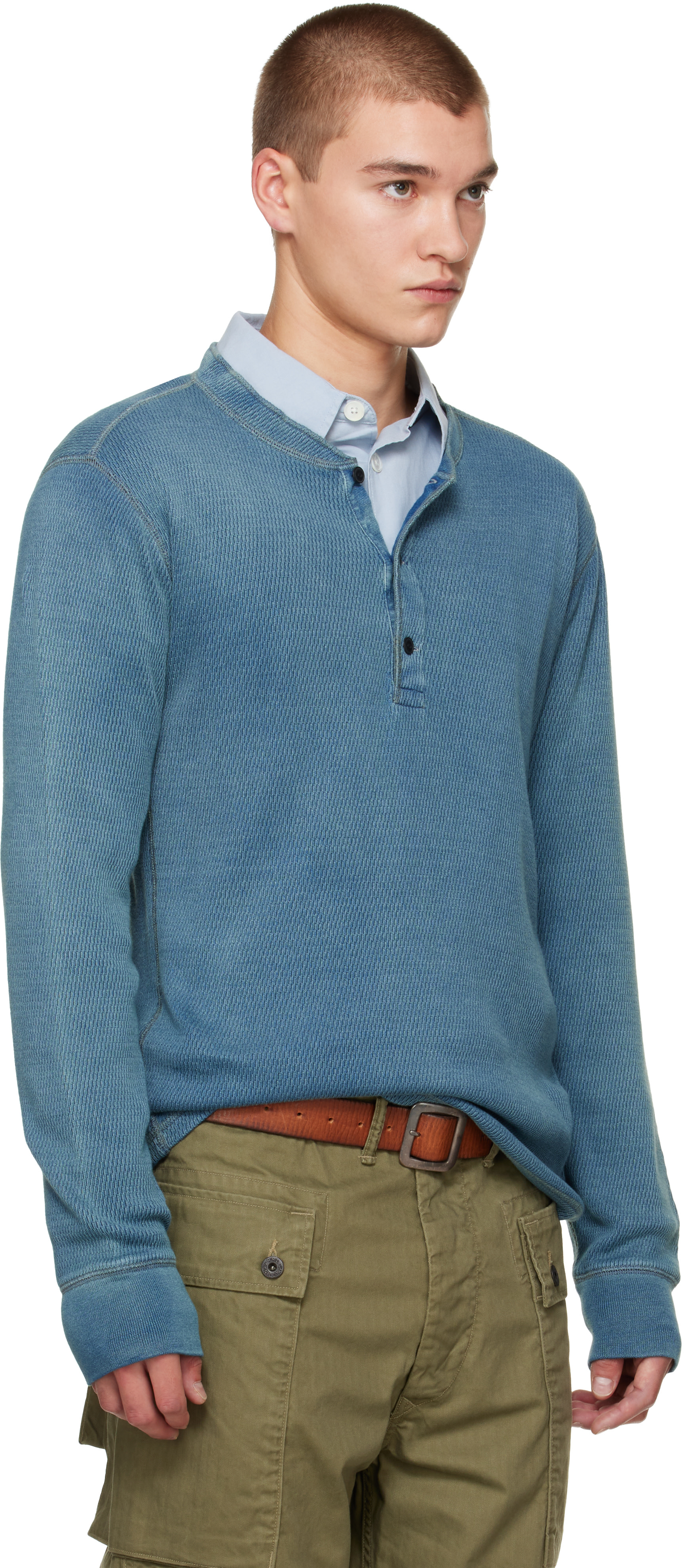 RRL - Blue Button Placket Henley