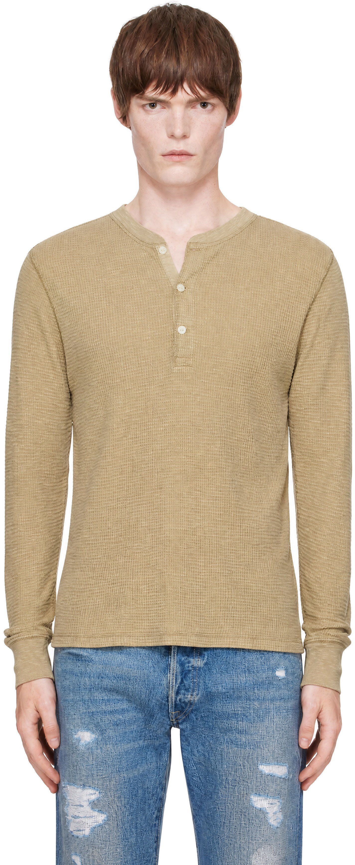 RRL - Beige Waffle-Knit Henley