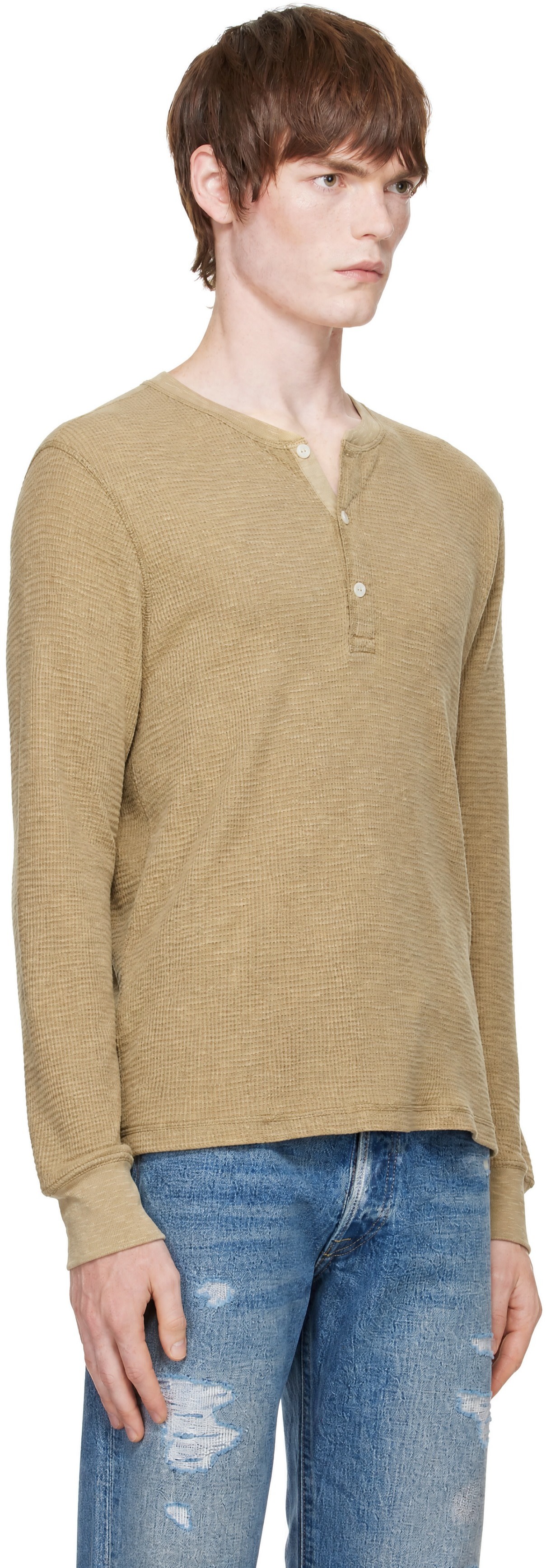 RRL - Beige Waffle-Knit Henley