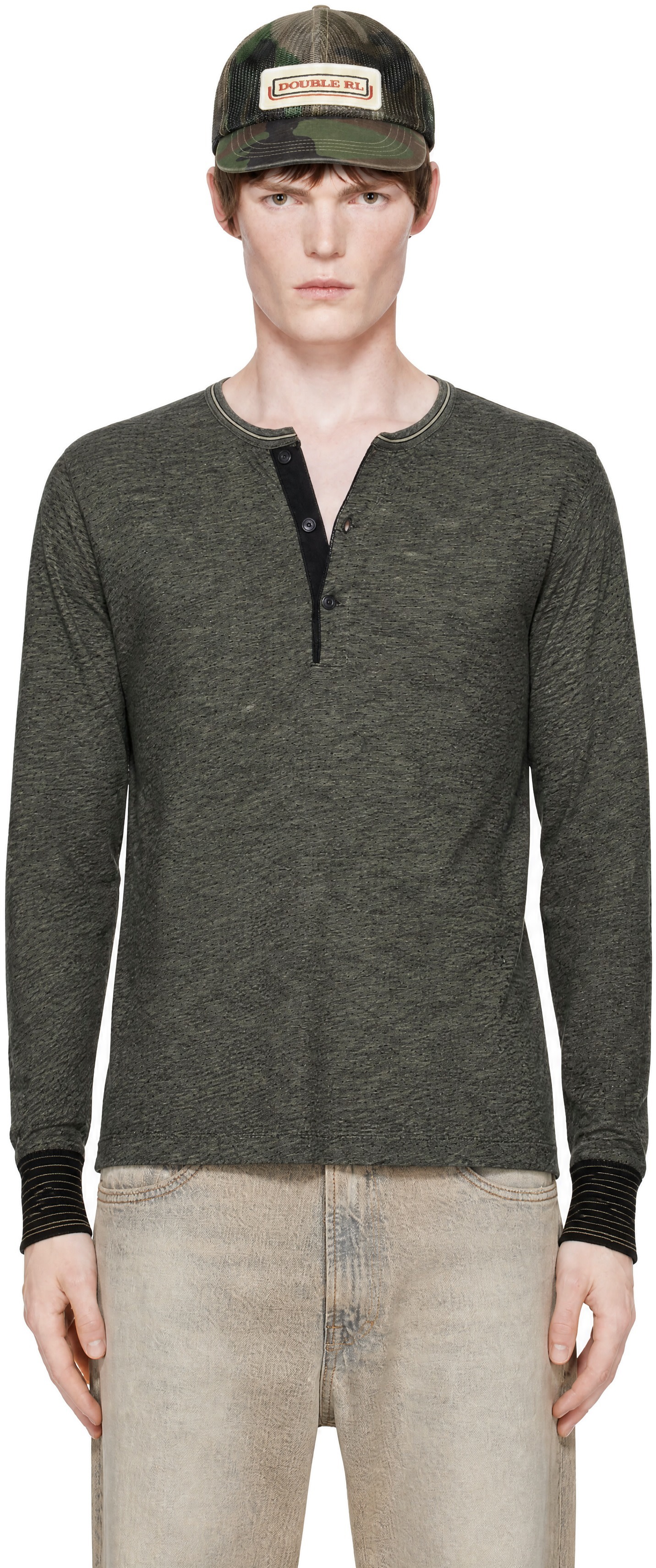 RRL - Black Indigo Jacquard Henley