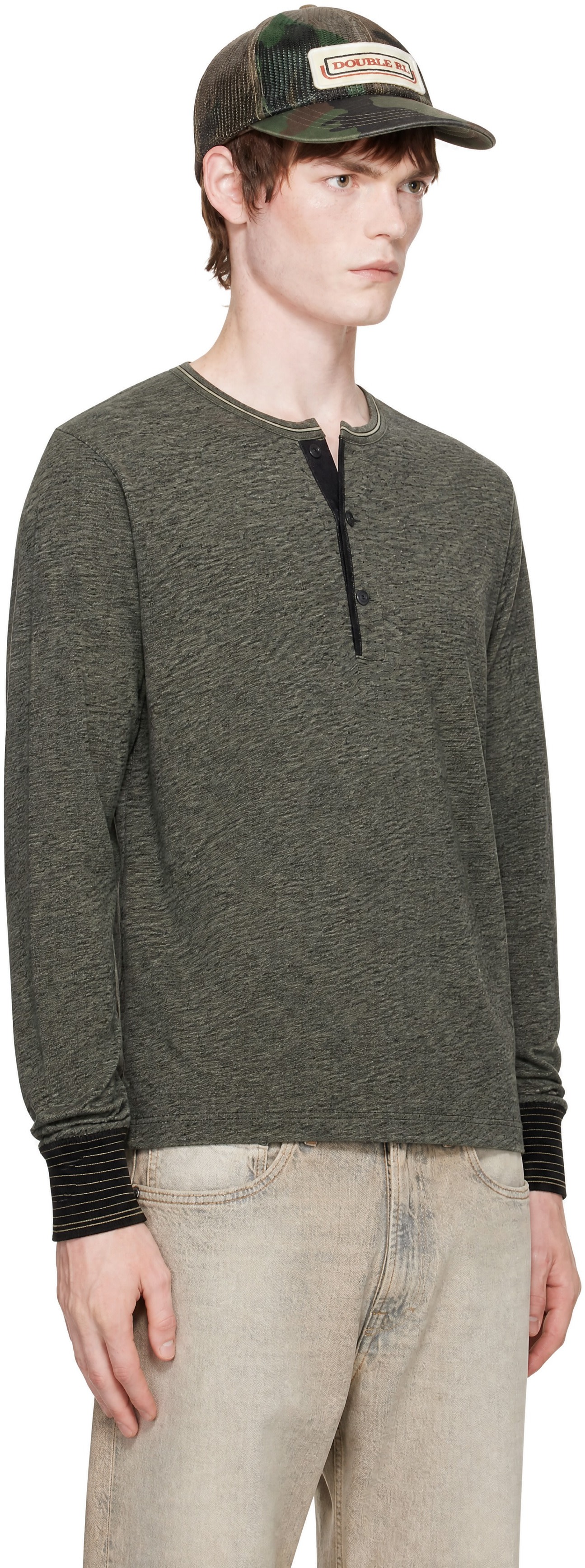 RRL - Black Indigo Jacquard Henley
