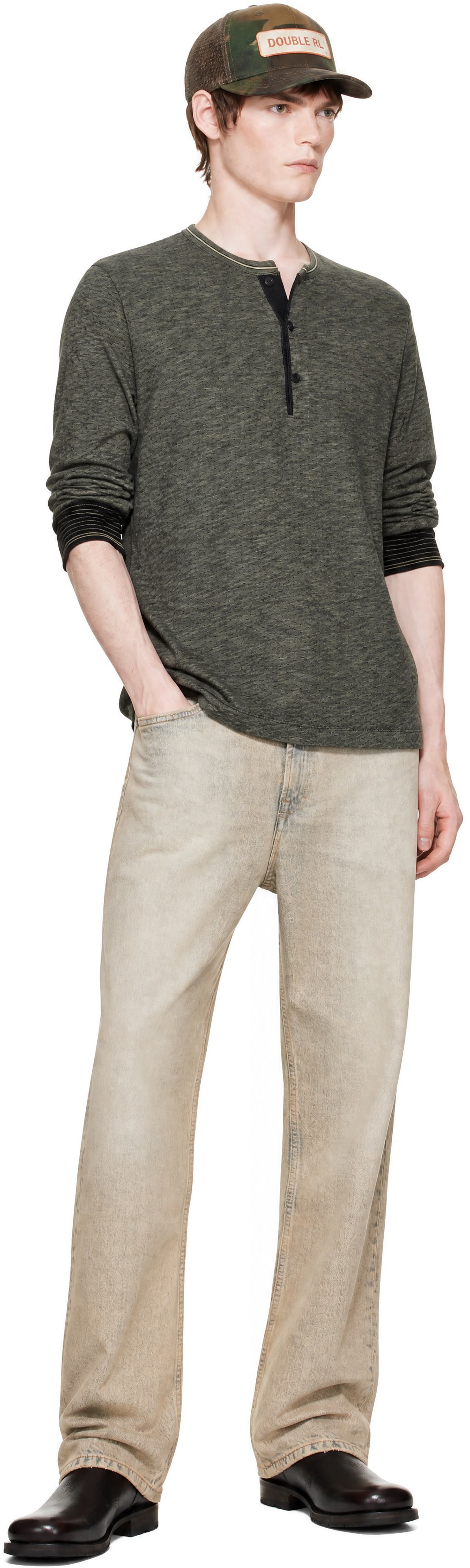 RRL - Black Indigo Jacquard Henley