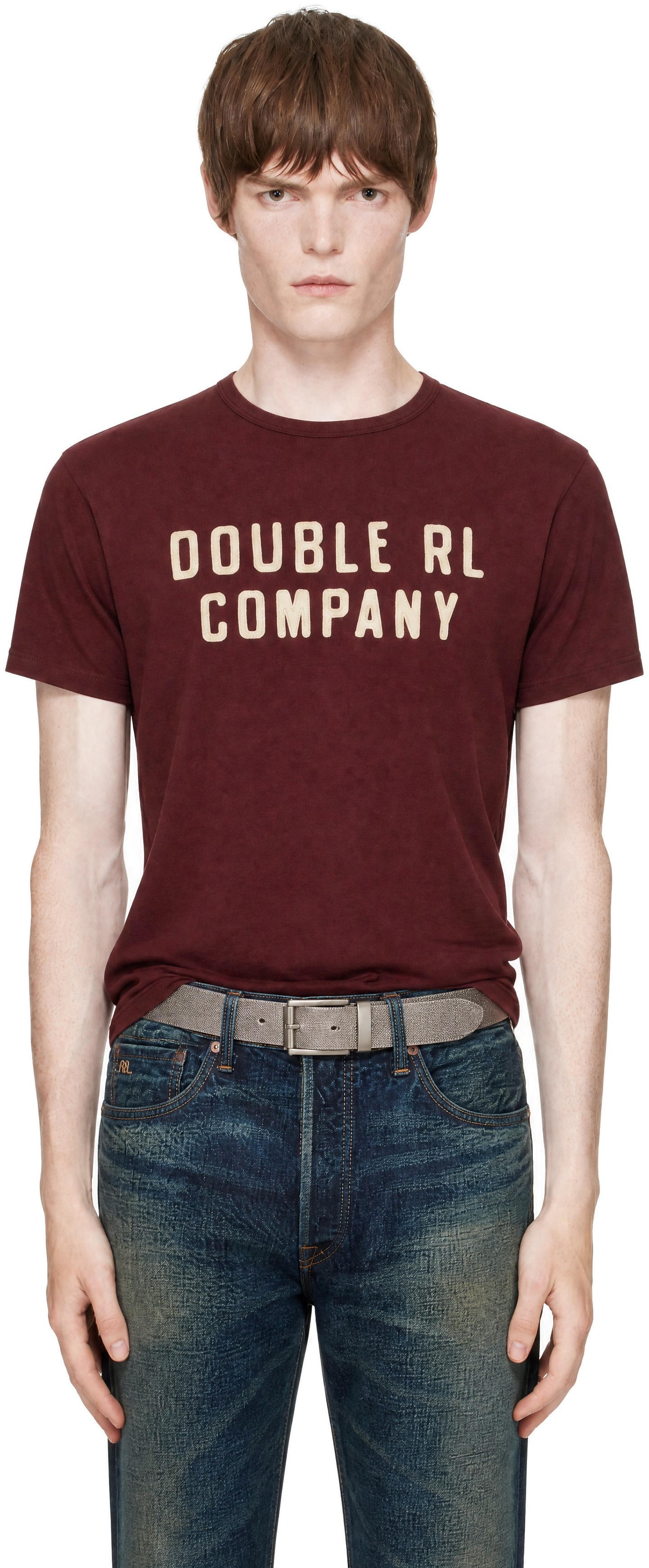 RRL: Burgundy 'Double RL Company' T-shirt | SSENSE