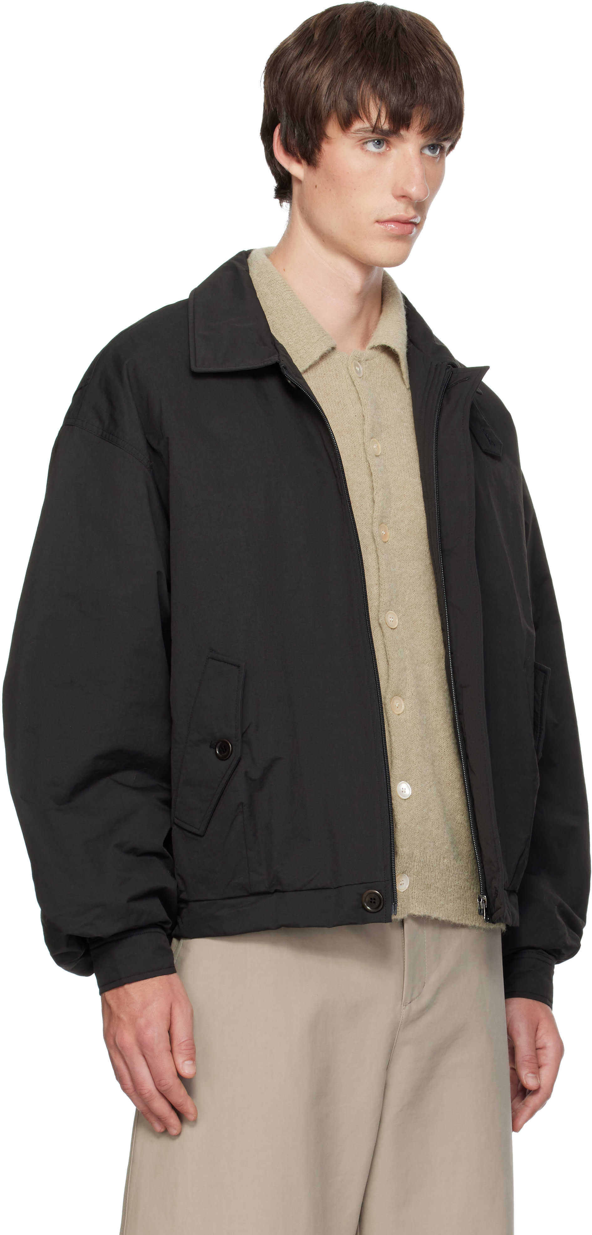 AMOMENTO - Black Padded Cotton Nylon Bomber Jacket