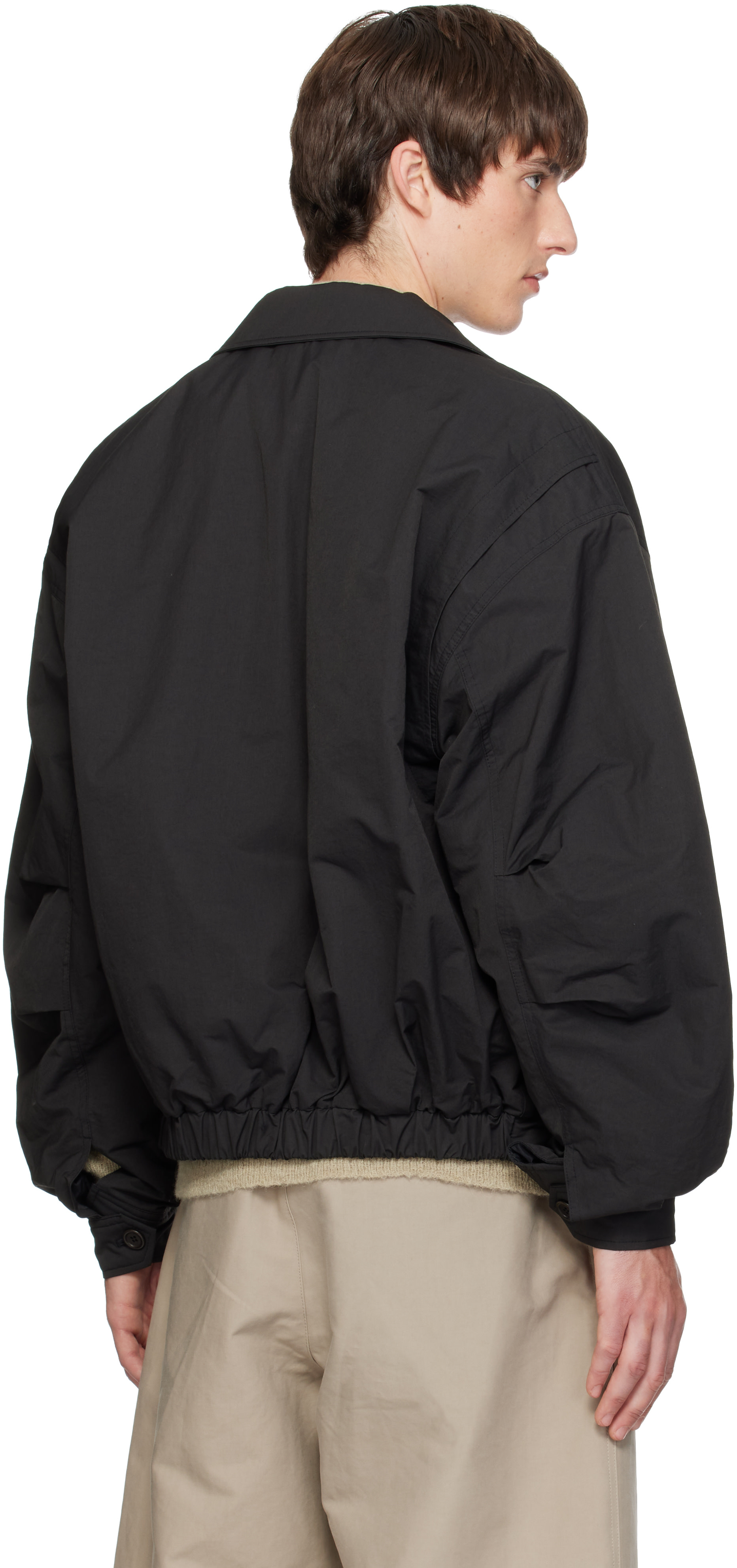 AMOMENTO - Black Padded Cotton Nylon Bomber Jacket