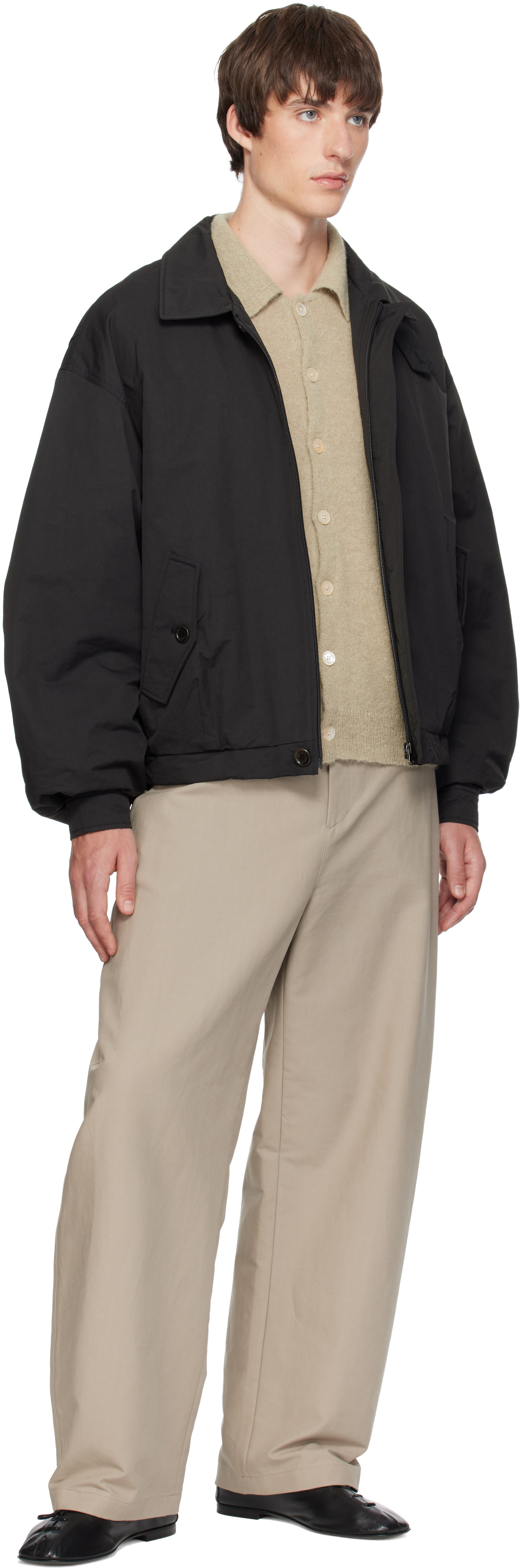 AMOMENTO - Black Padded Cotton Nylon Bomber Jacket