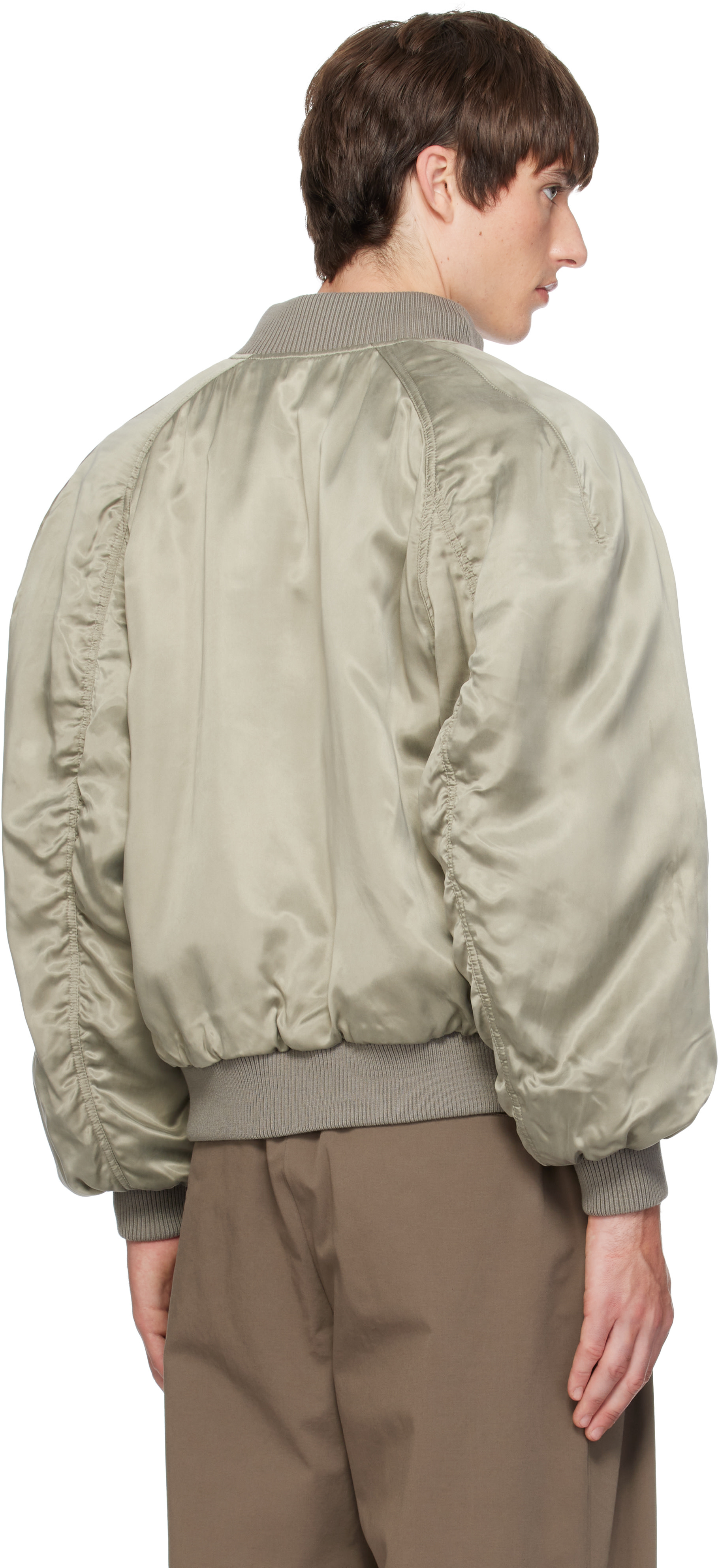 AMOMENTO - Green Ribbed Silky Bomber Jacket